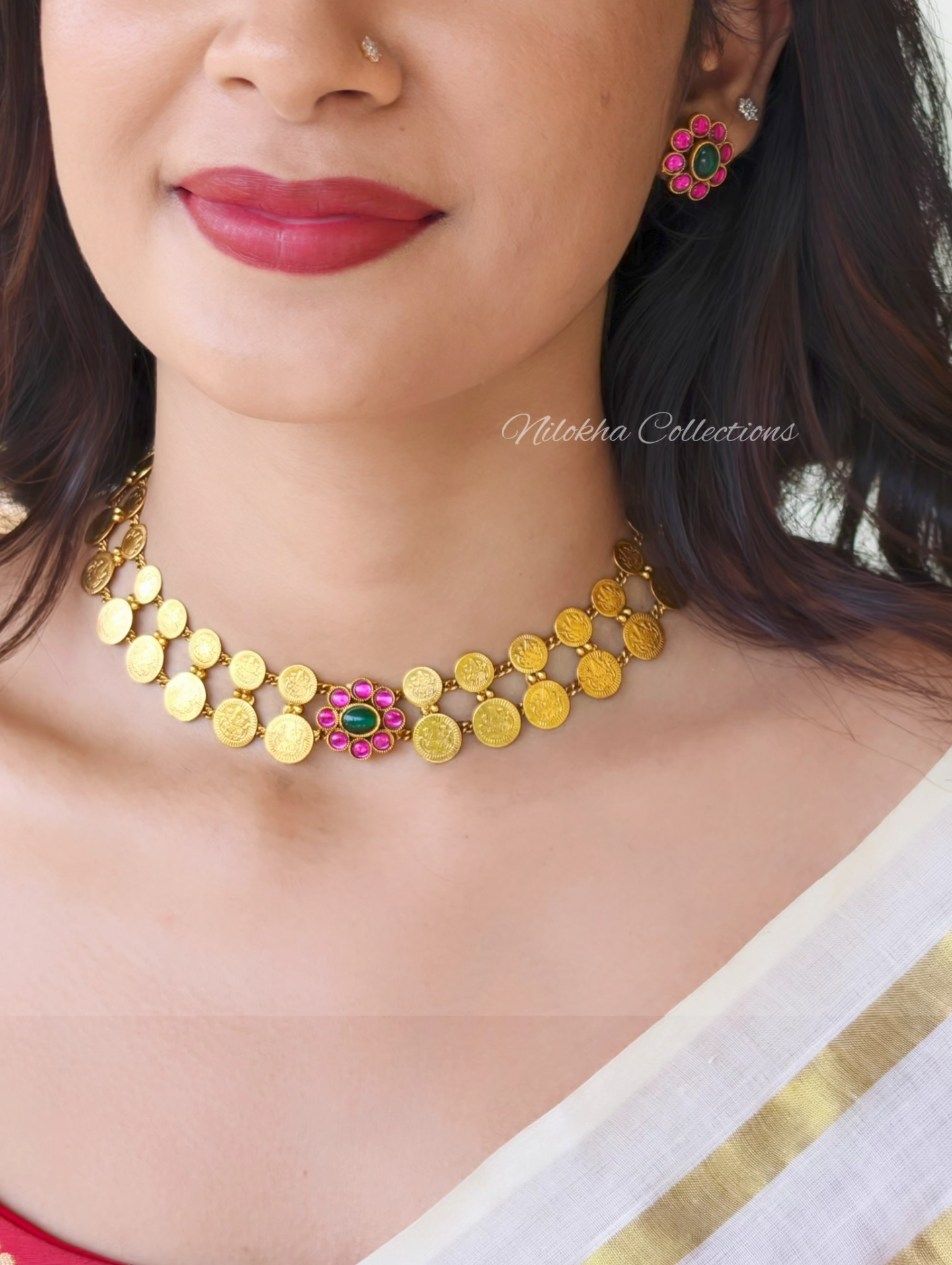 2 layer floral coin necklace | NAN351