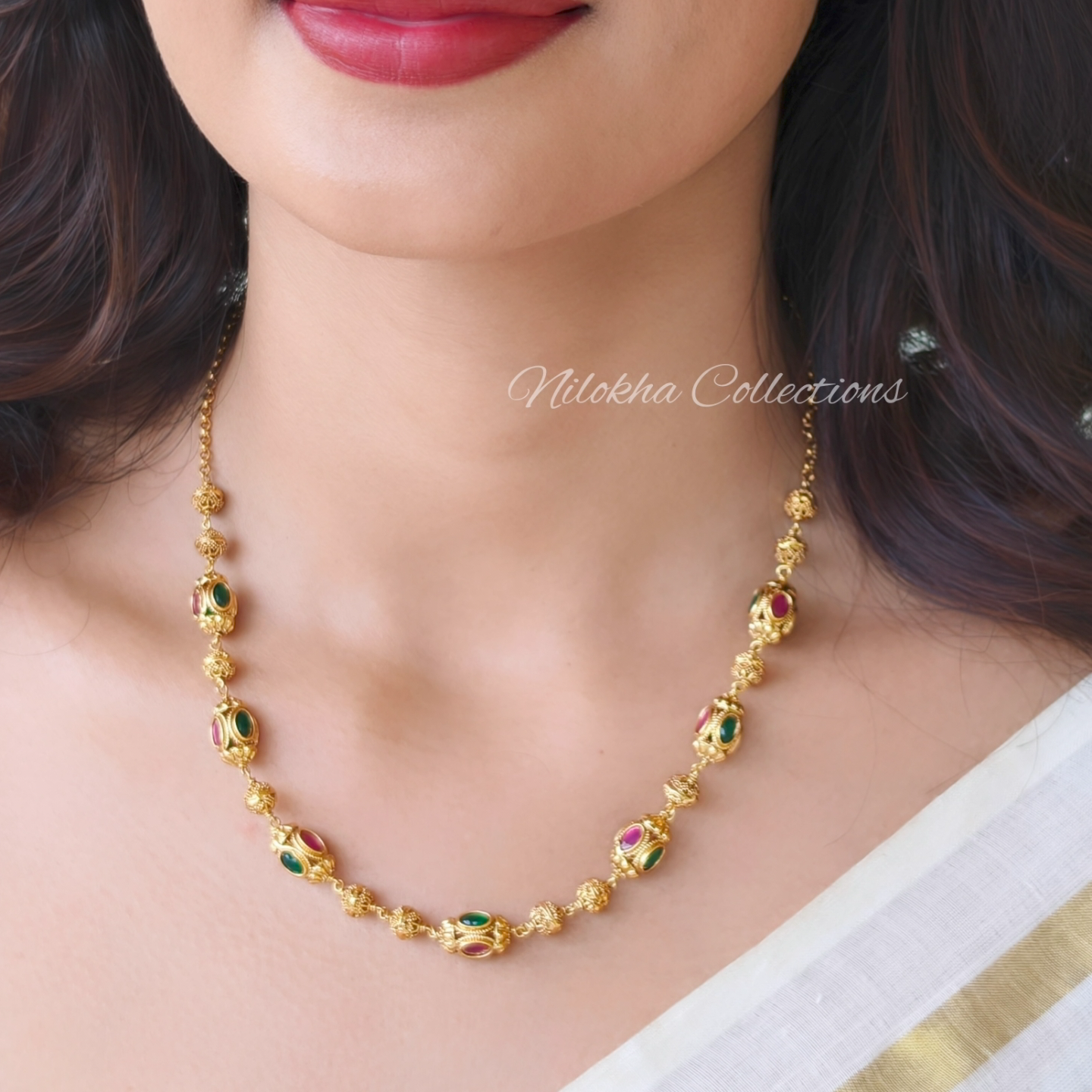 Golden bead chain with multi stones | NAN352