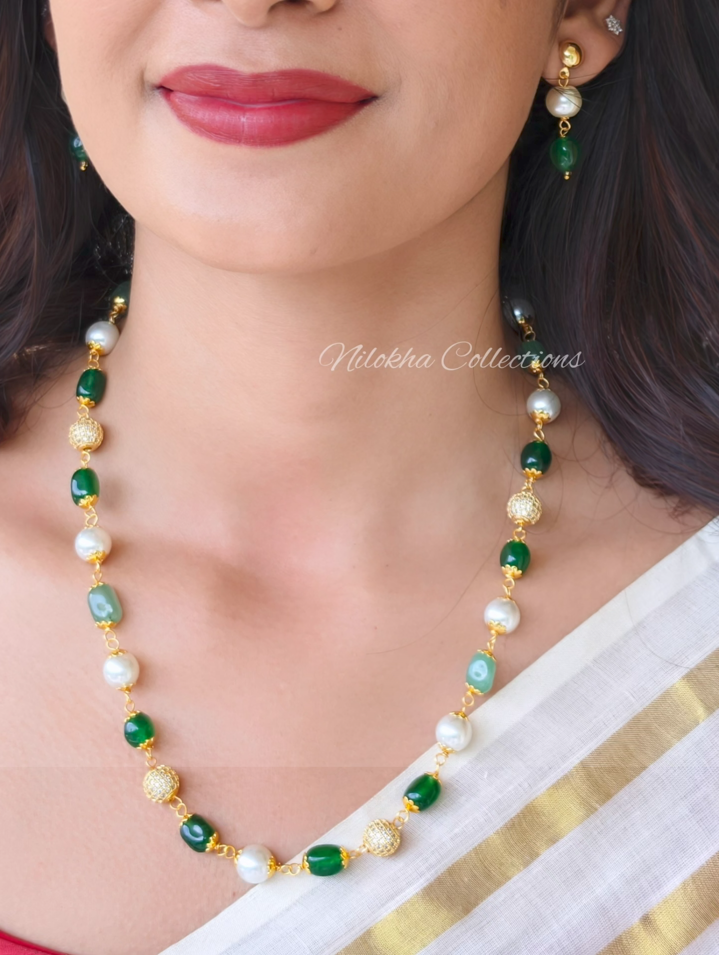 Premium pearl chain with earrings | NAN353