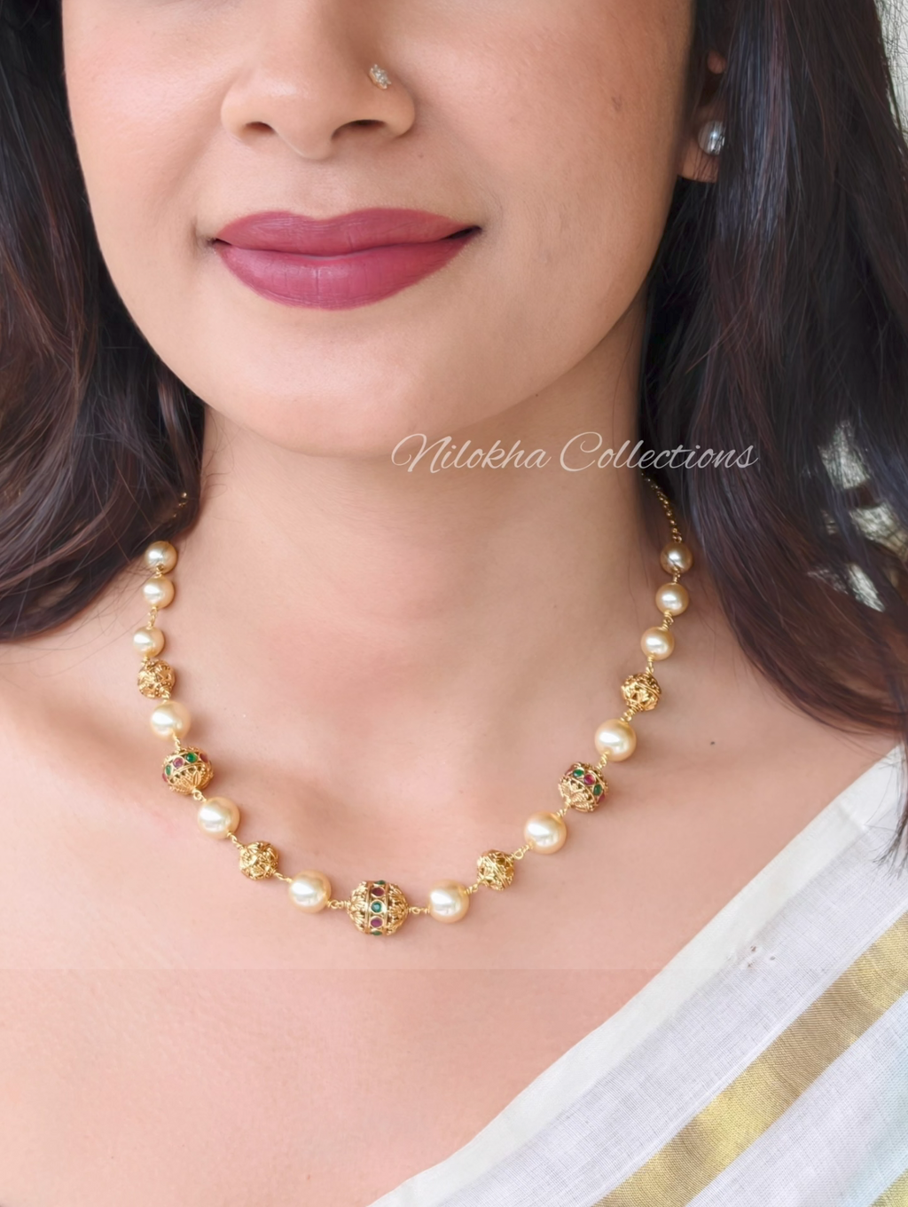 Pearl chain with stone beads | NAN356