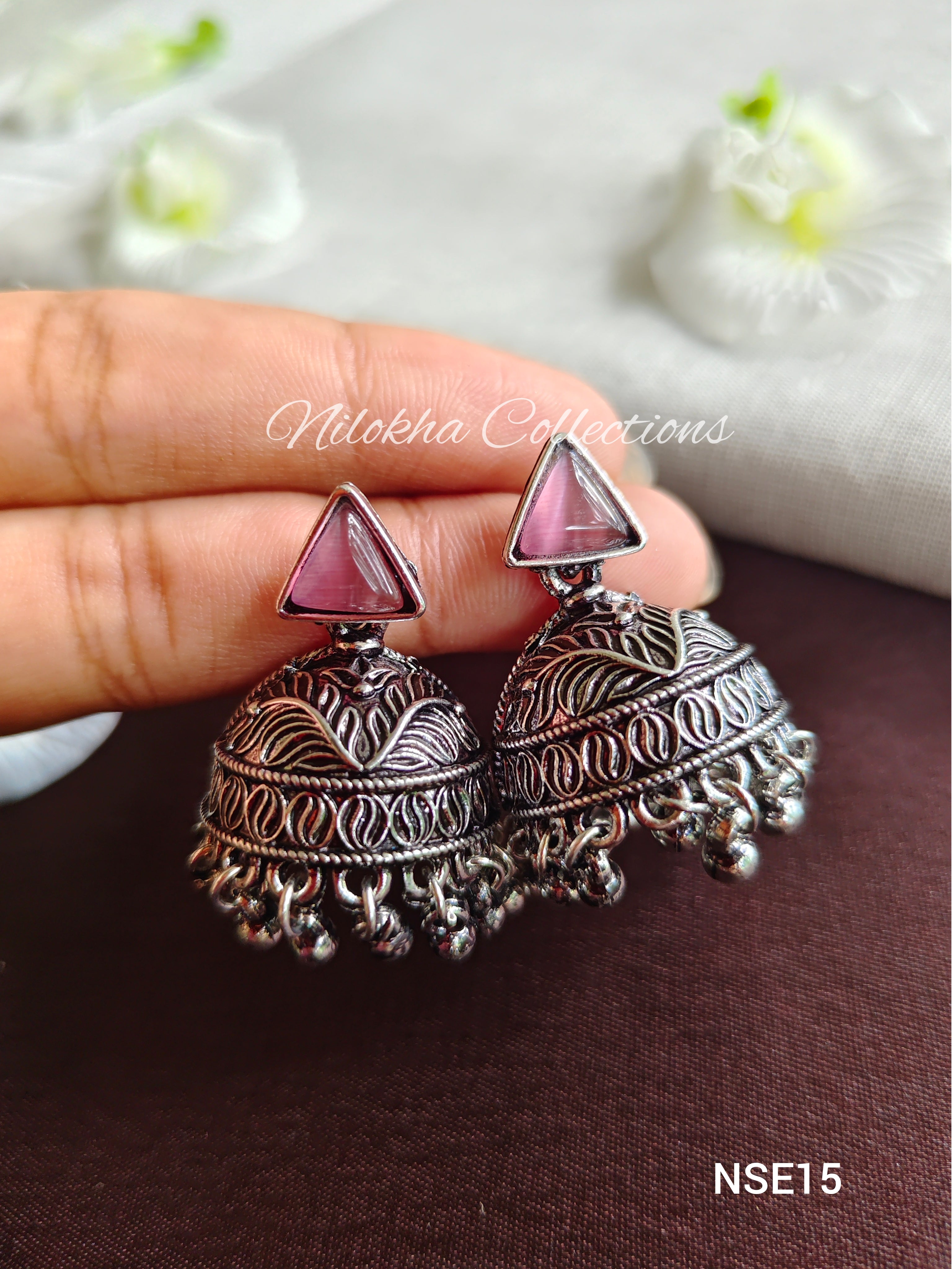 Pink stone jhumkas | NSE15