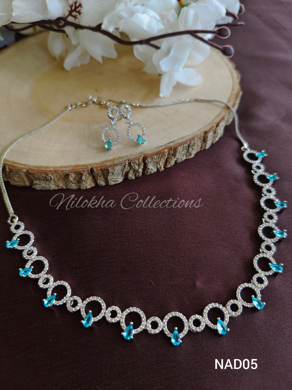 Round stone AD necklace with earrings | NAD05