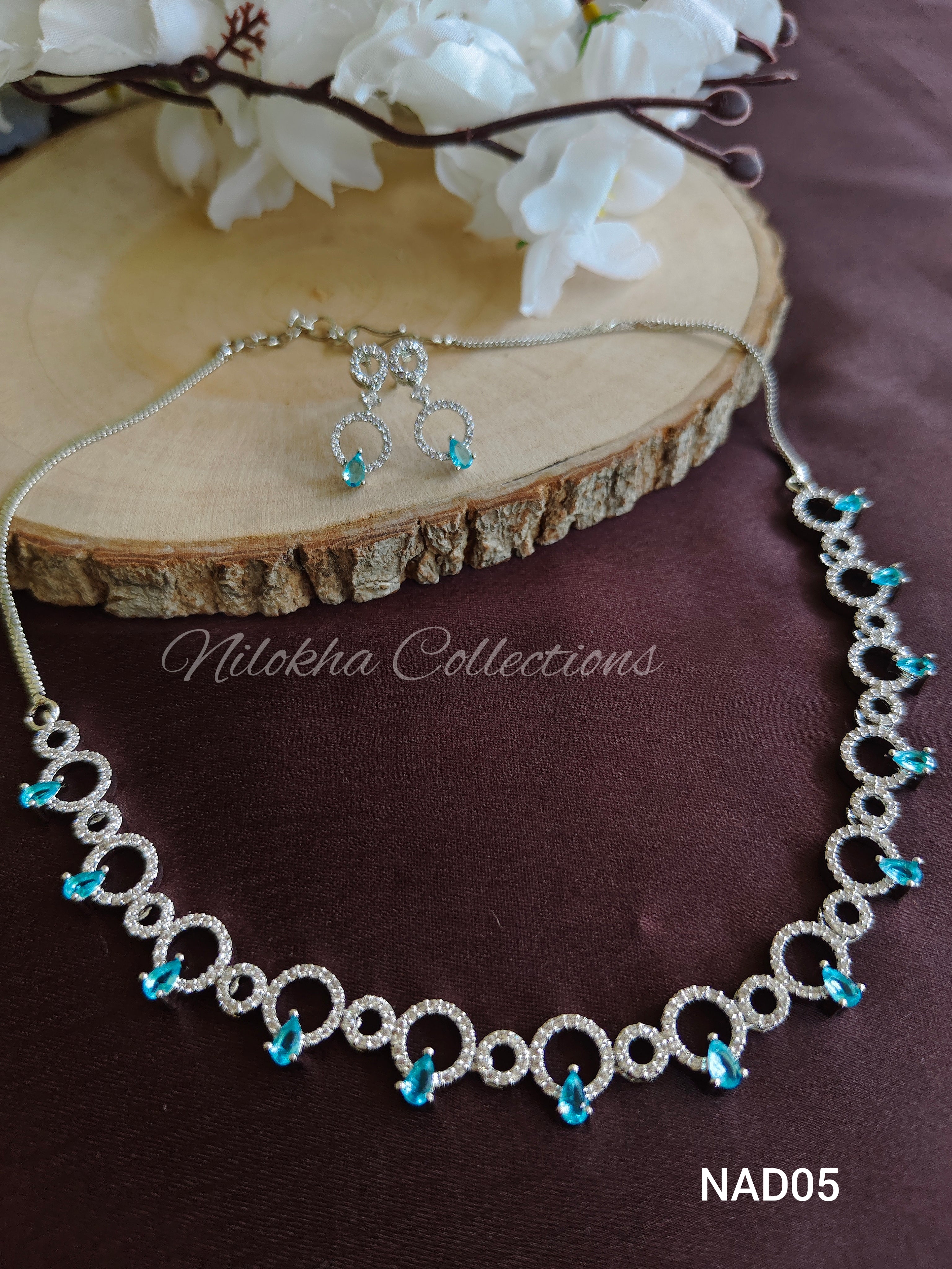 Round stone AD necklace with earrings | NAD05