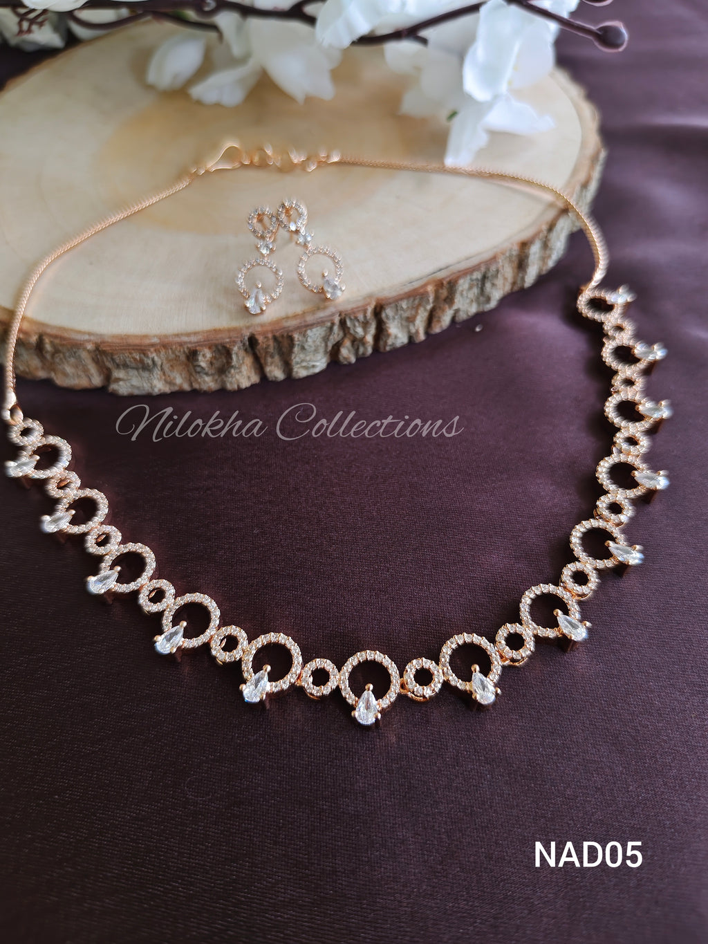 Round stone AD necklace with earrings | NAD05