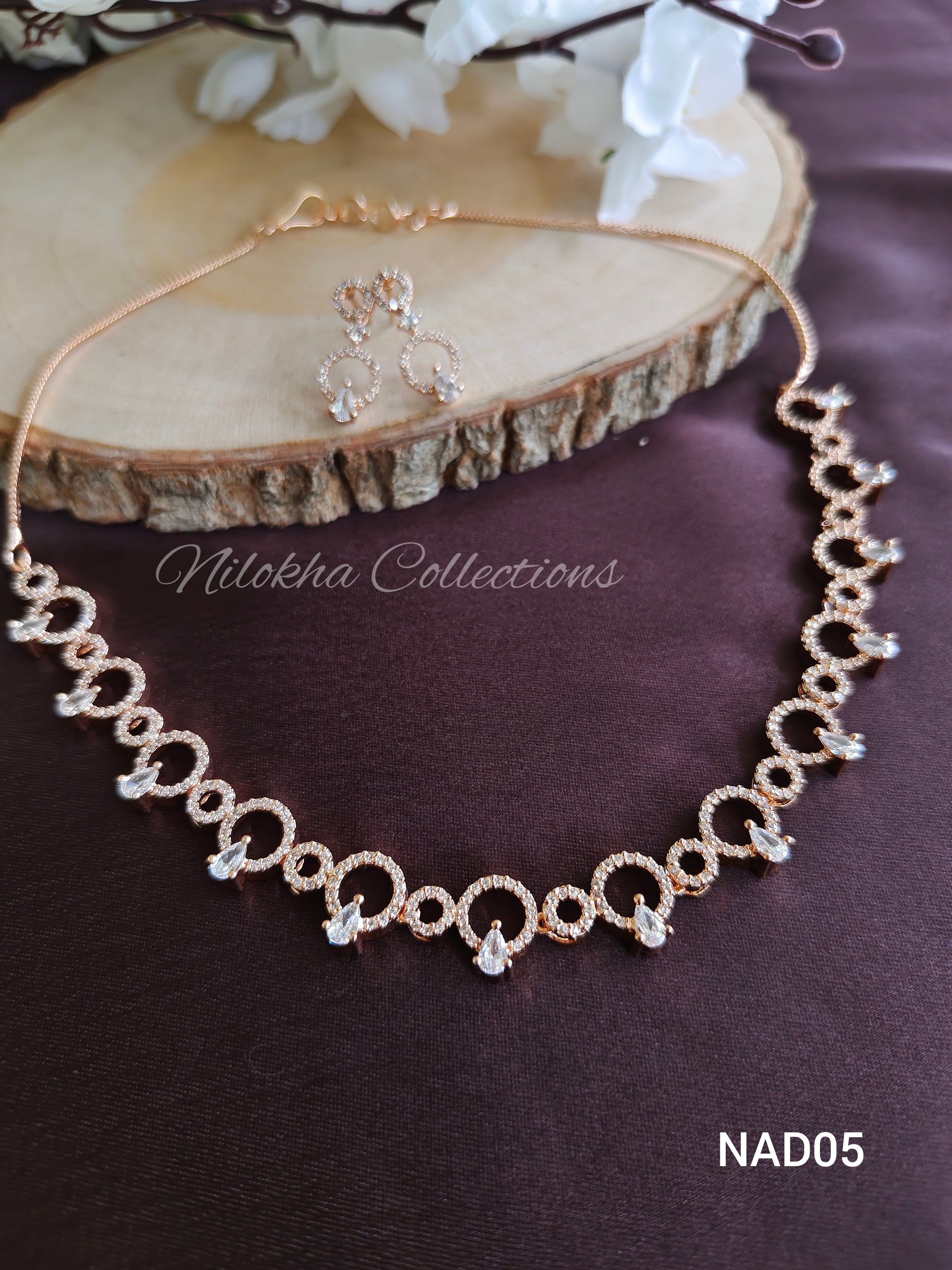 Round stone AD necklace with earrings | NAD05