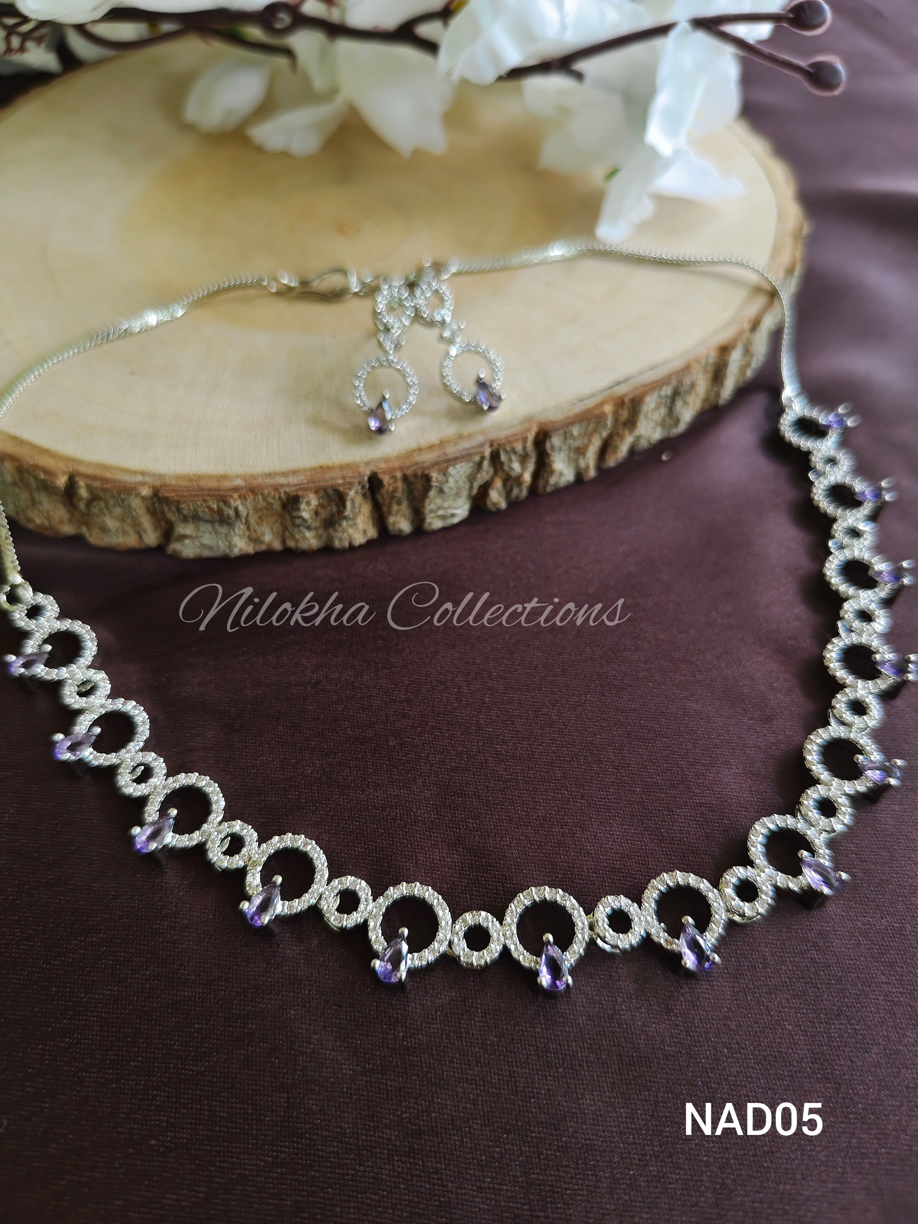 Round stone AD necklace with earrings | NAD05