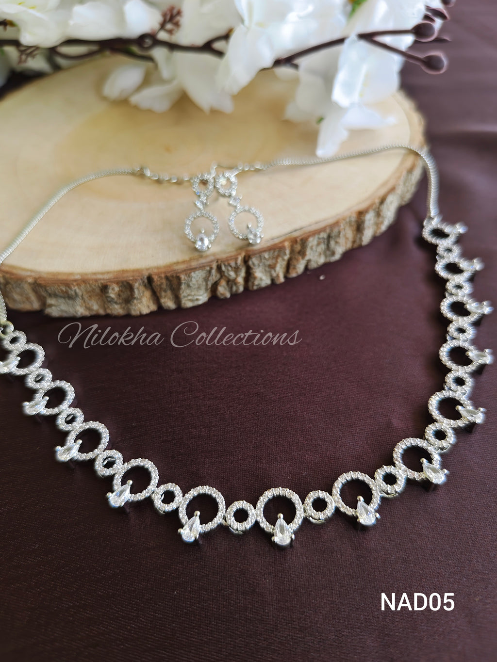 Round stone AD necklace with earrings | NAD05