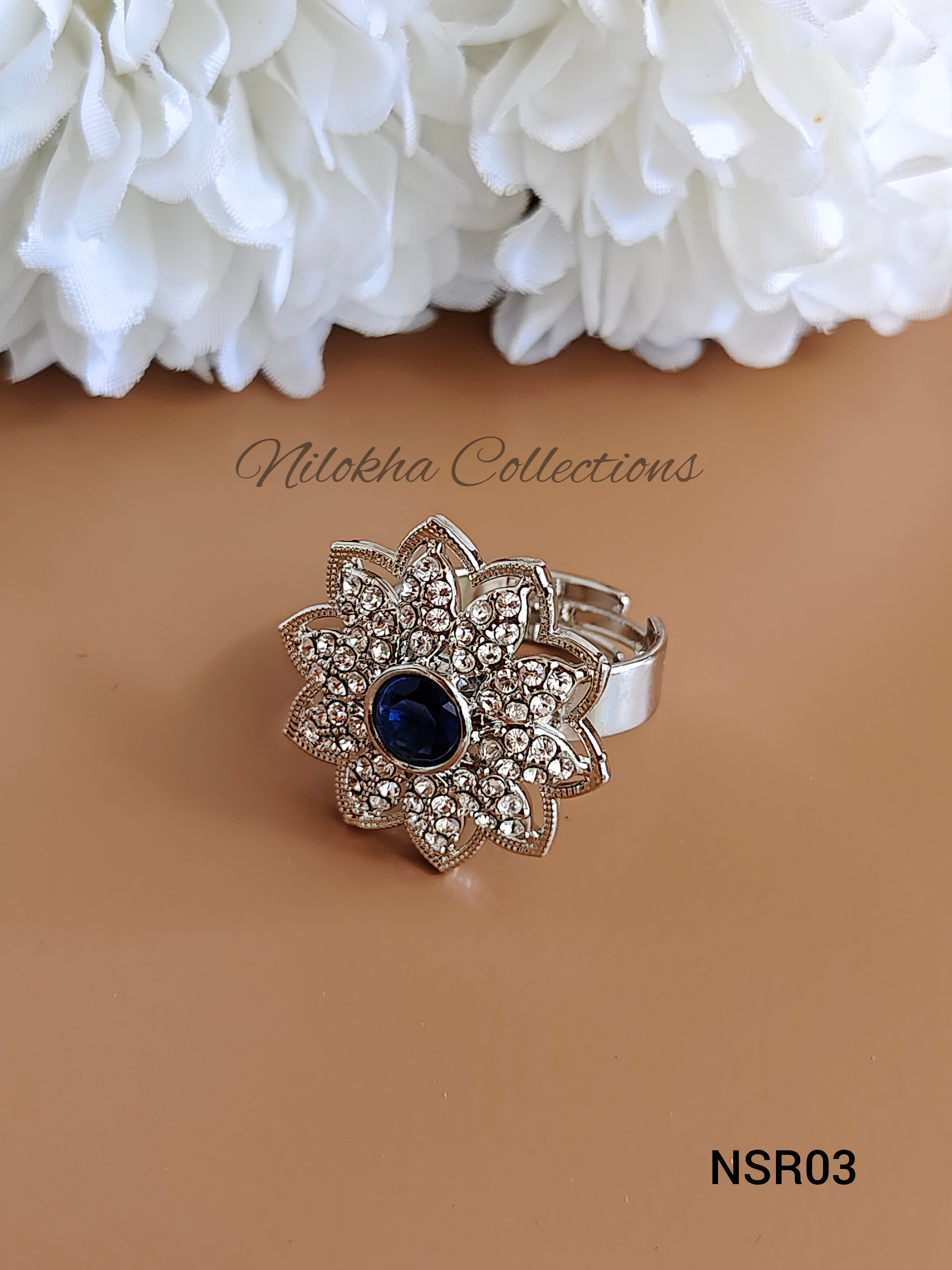 Floral finger ring with stones | NSR03