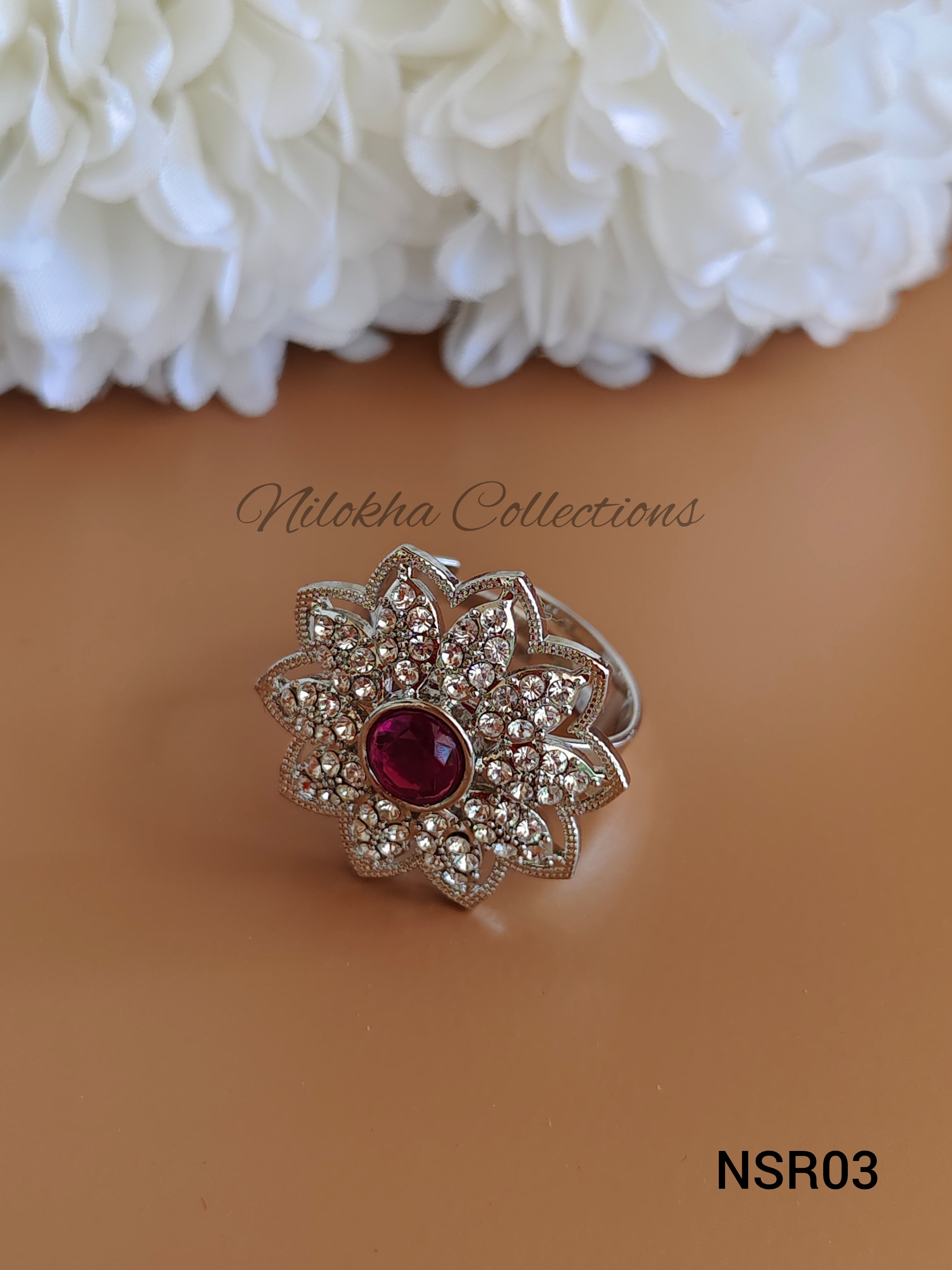 Floral finger ring with stones | NSR03