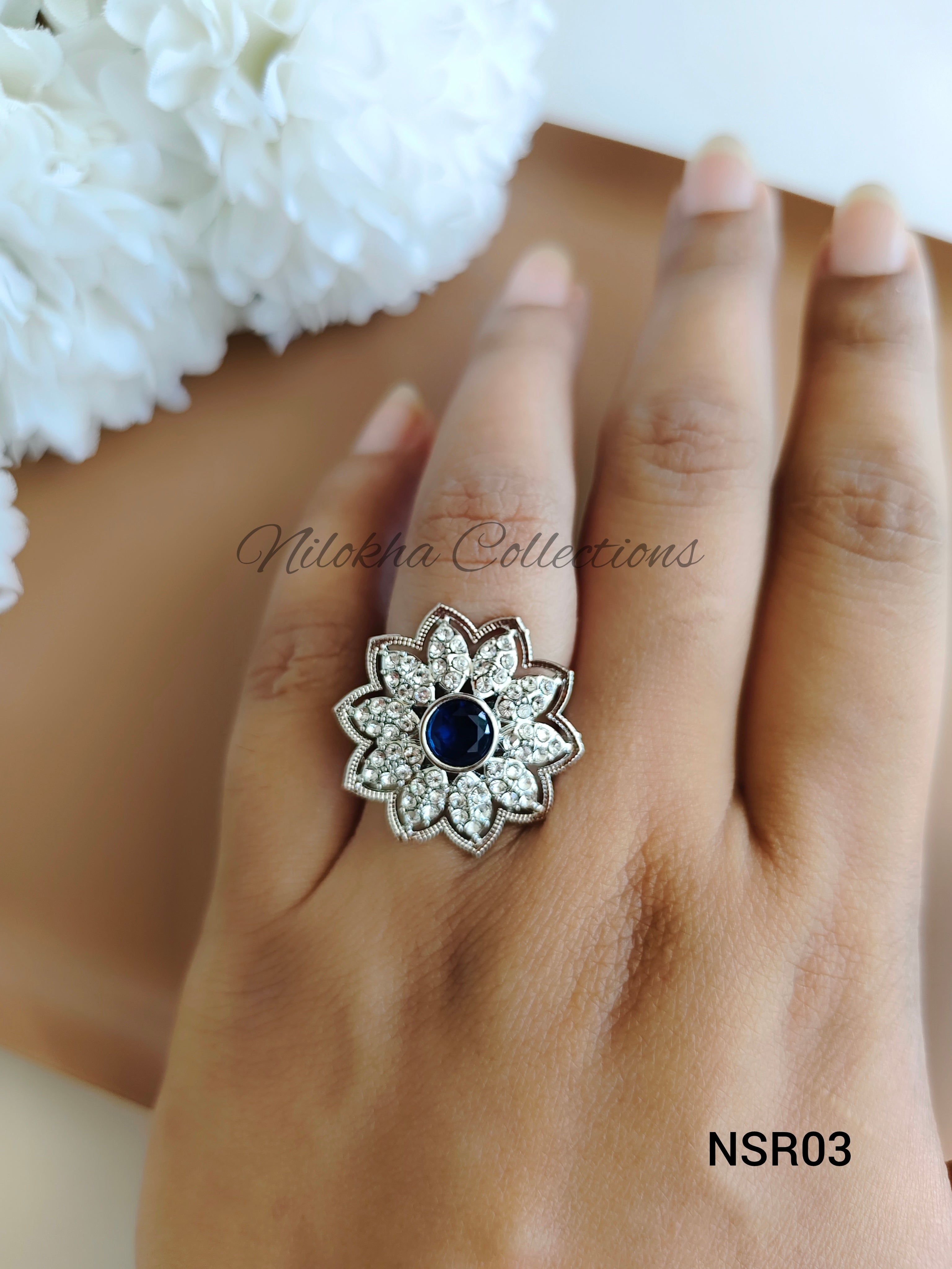 Floral finger ring with stones | NSR03