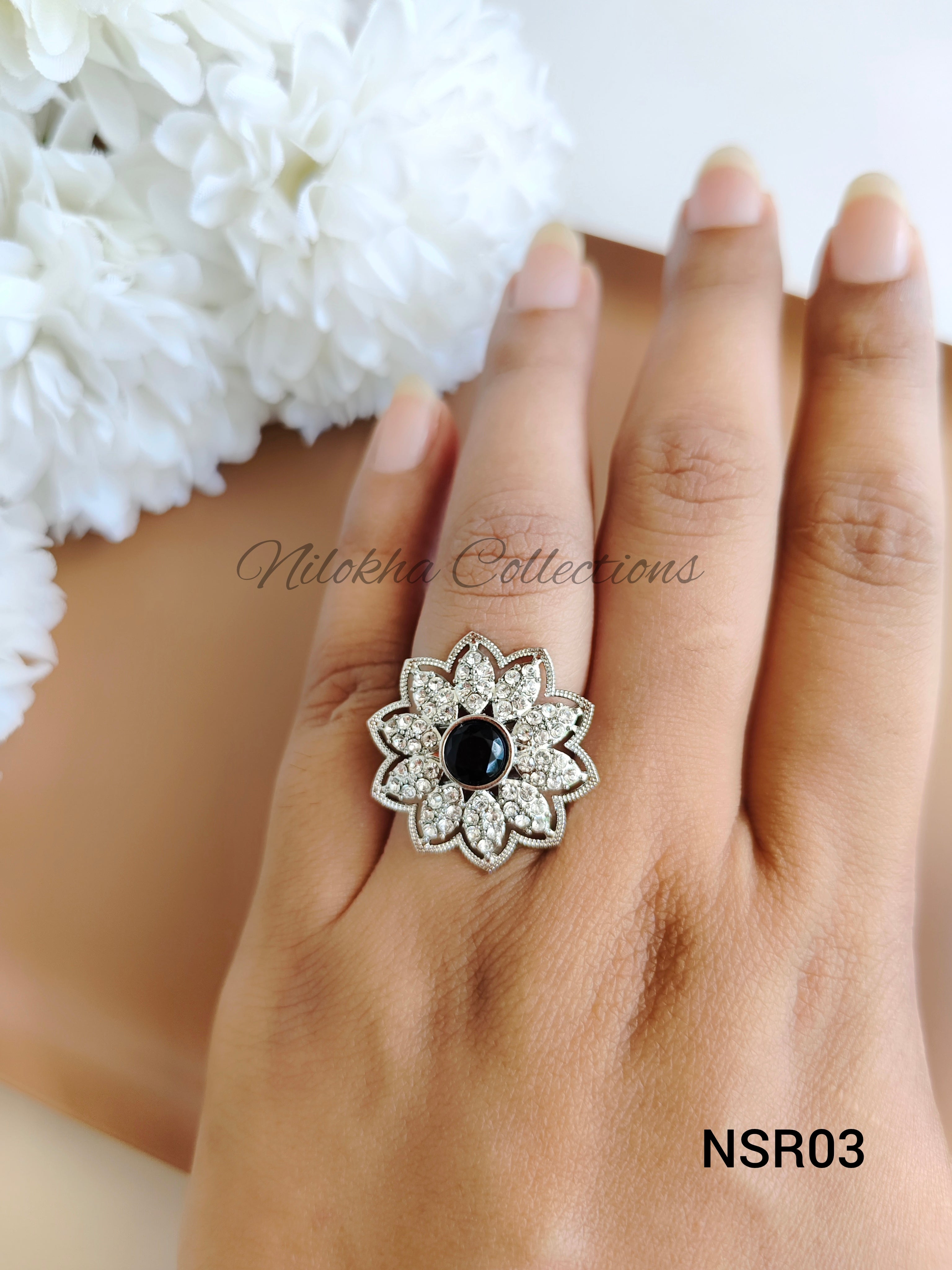 Floral finger ring with stones | NSR03