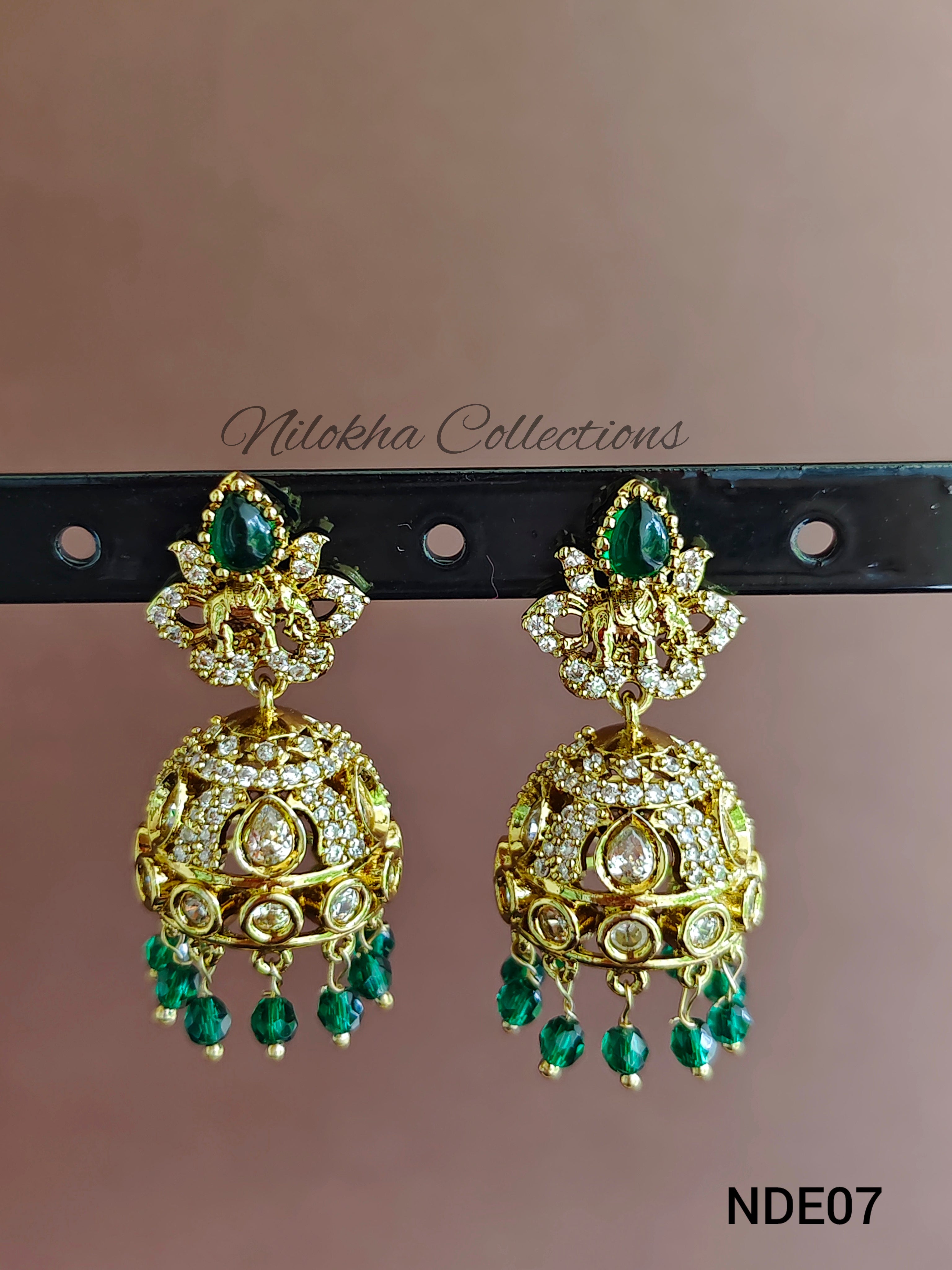 AD jhumkas with hanging stones | NDE07
