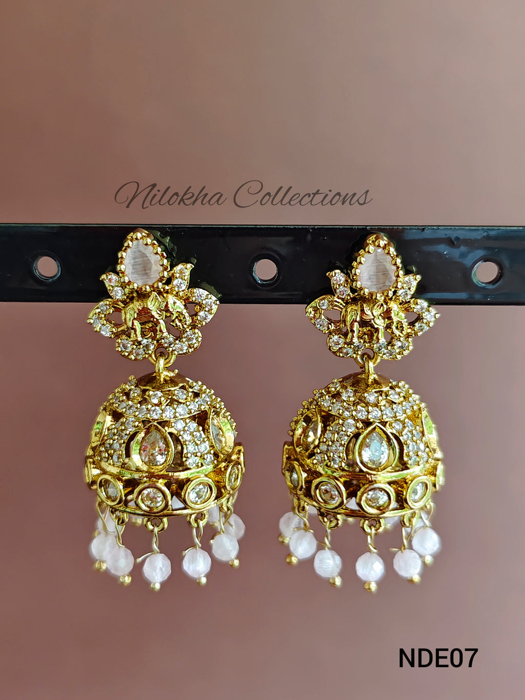 AD jhumkas with hanging stones | NDE07