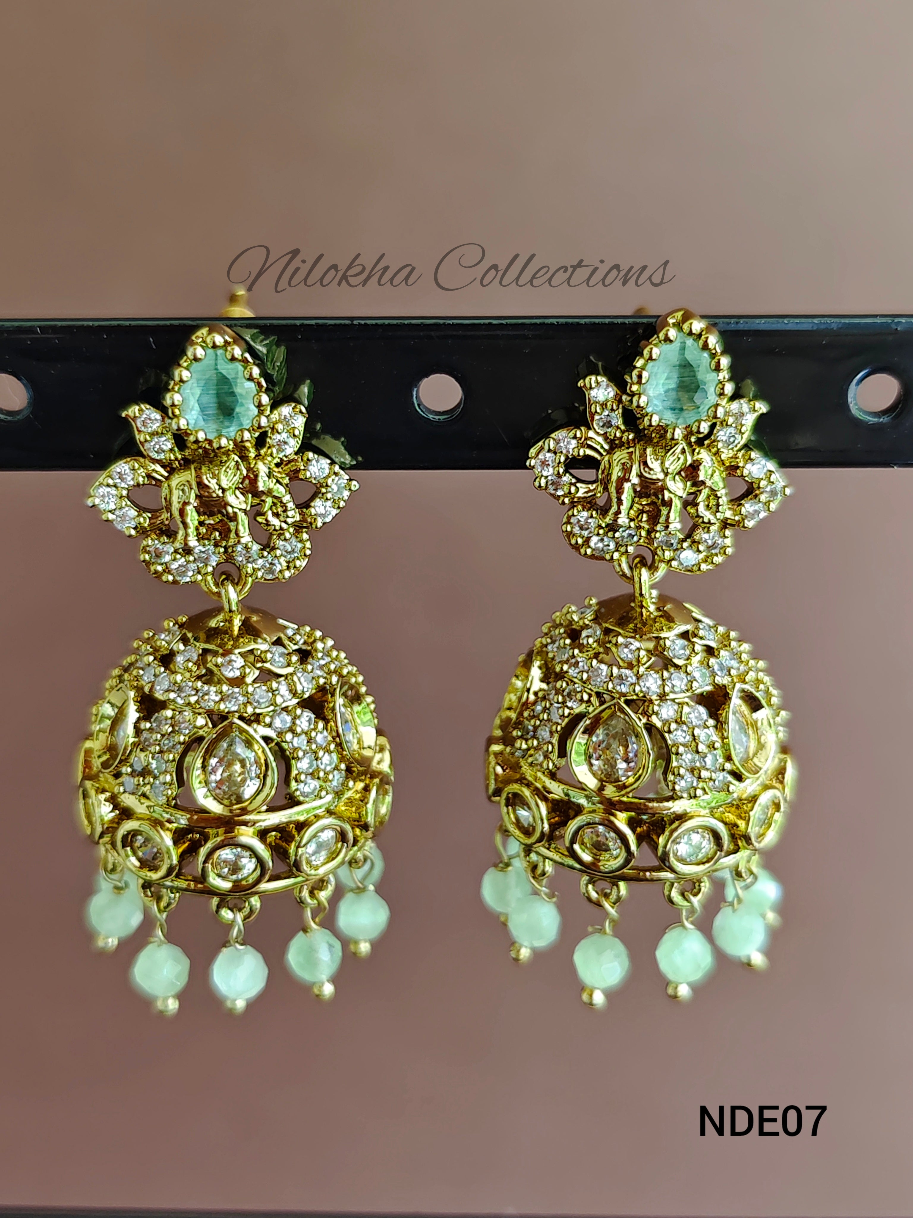 AD jhumkas with hanging stones | NDE07