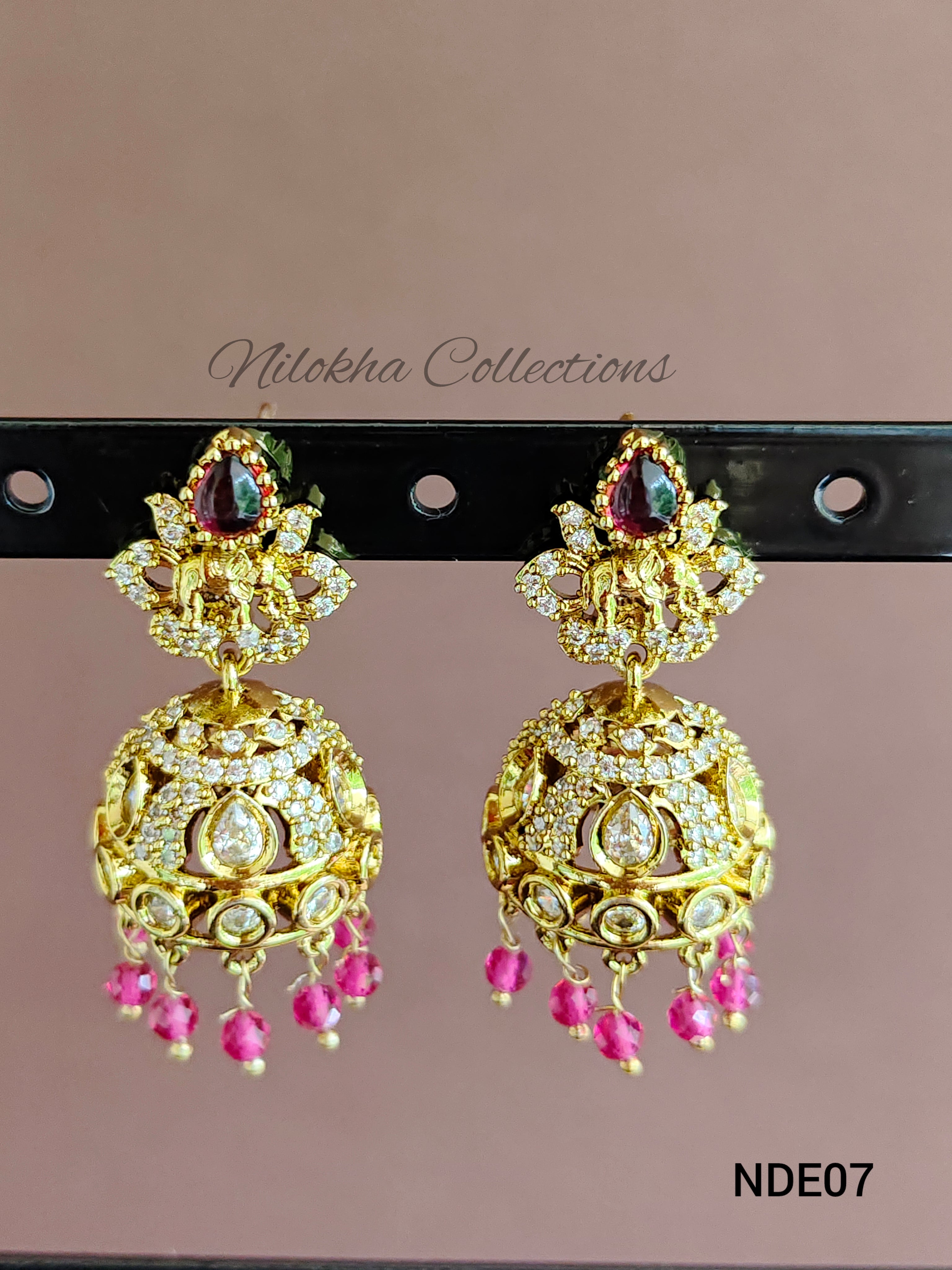 AD jhumkas with hanging stones | NDE07