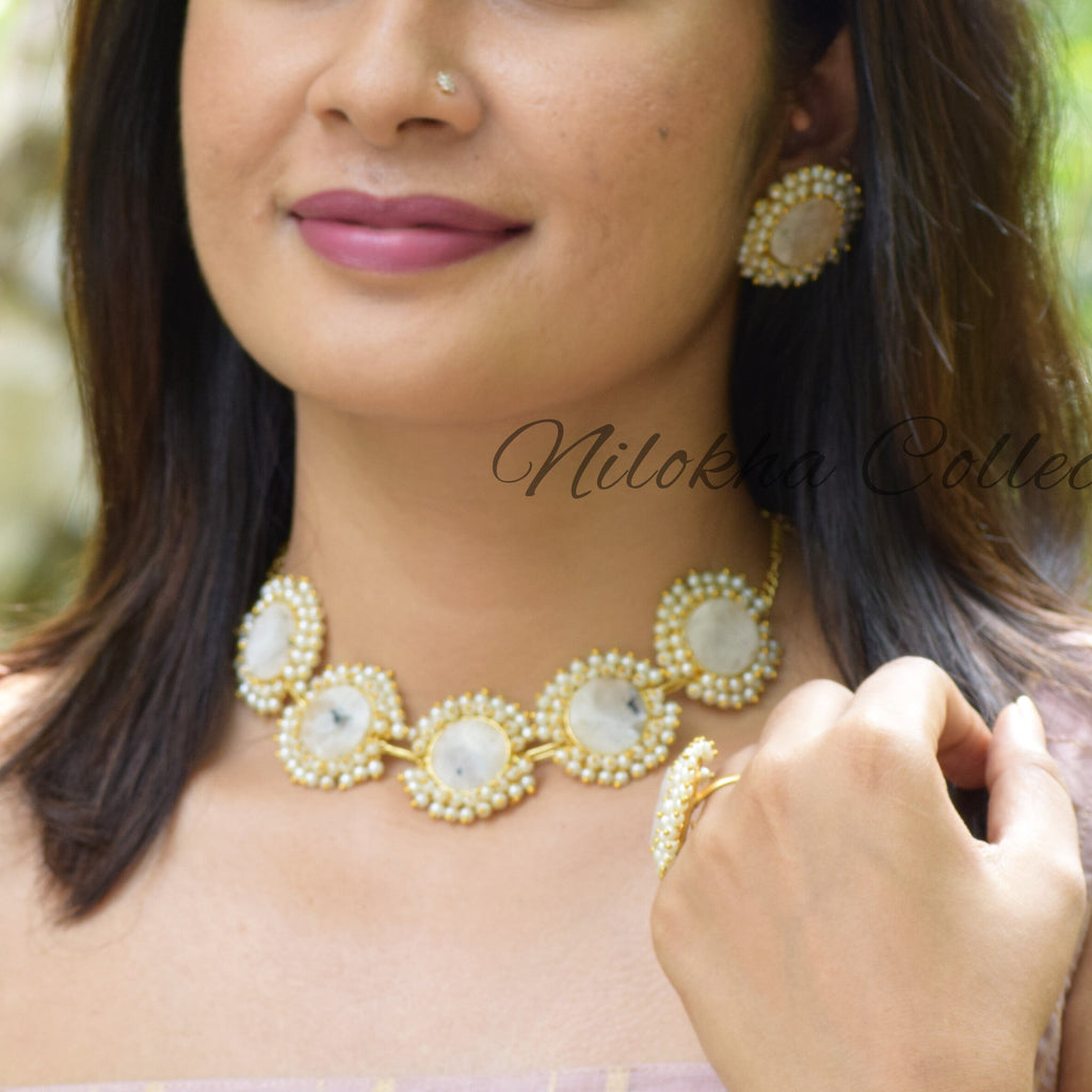 Natural stone combo set with ghungroo pearls | NGN05