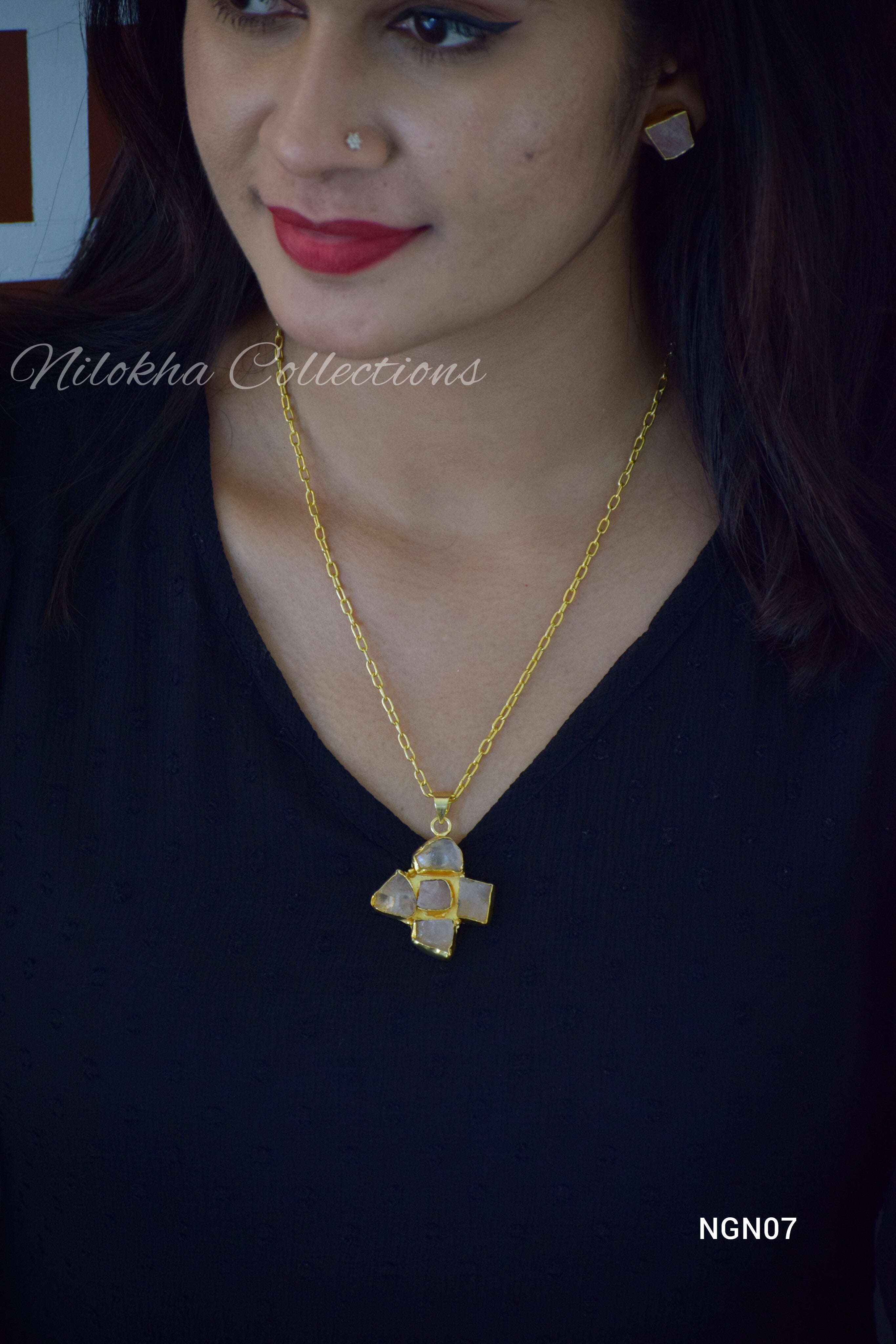 Natural stone floral pendant set | NGN07