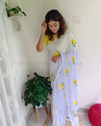 Floral hand painted 120 count mul cotton saree | NCC17
