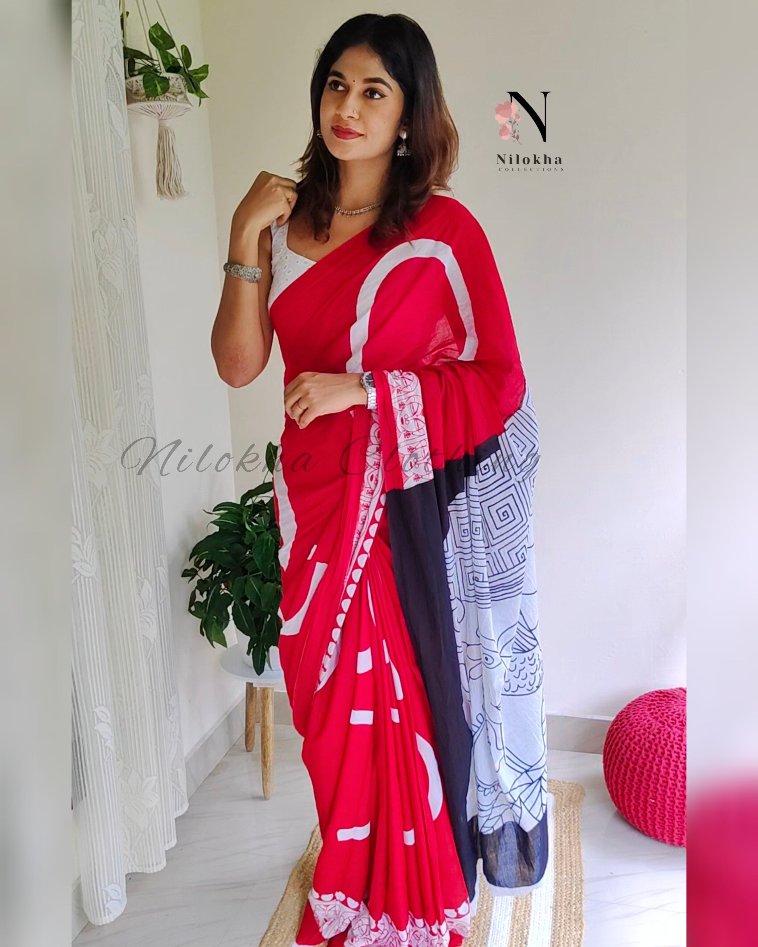 Face print mul cotton saree | NCB08
