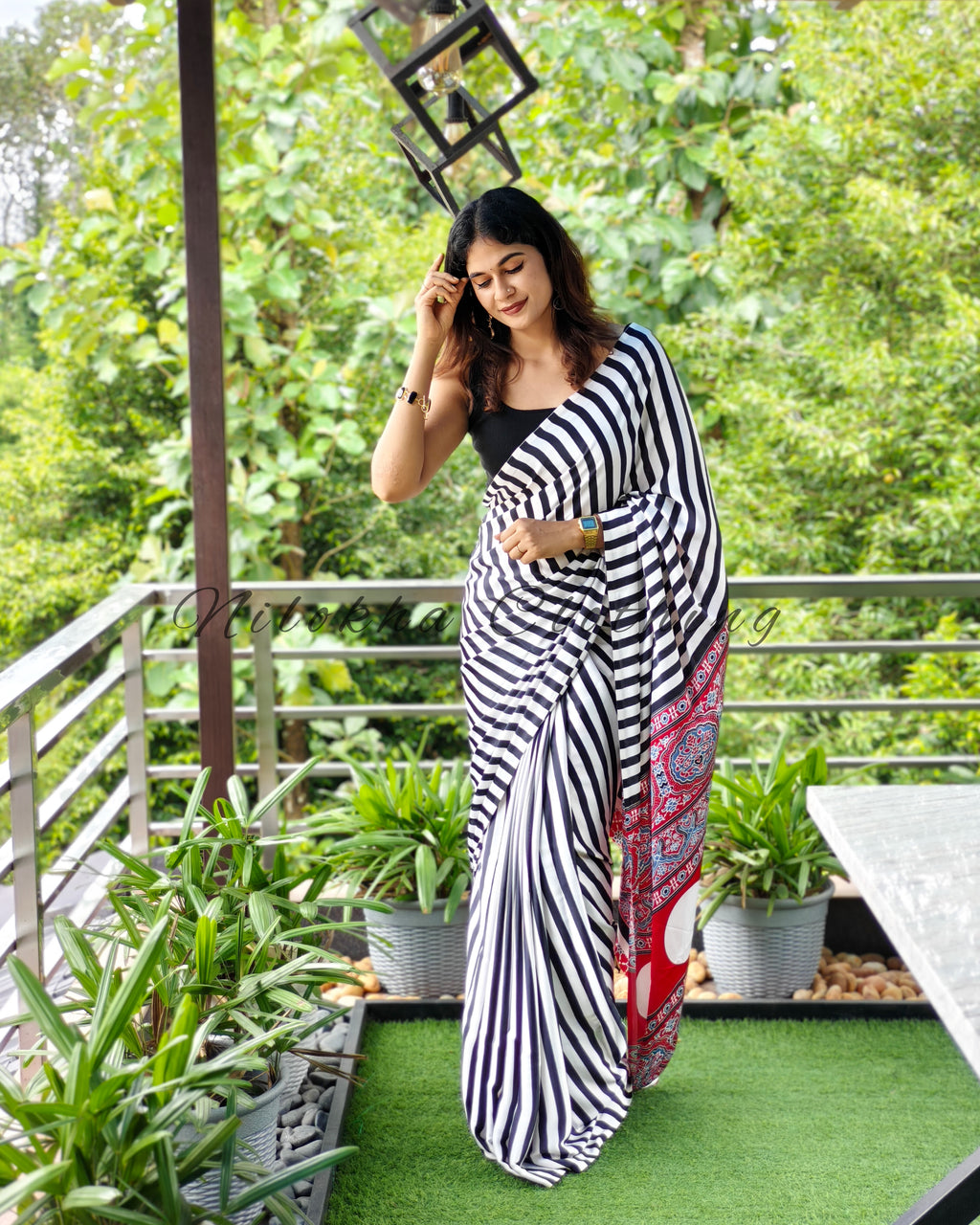 Semi modal striped saree with polka pallu | NCC26