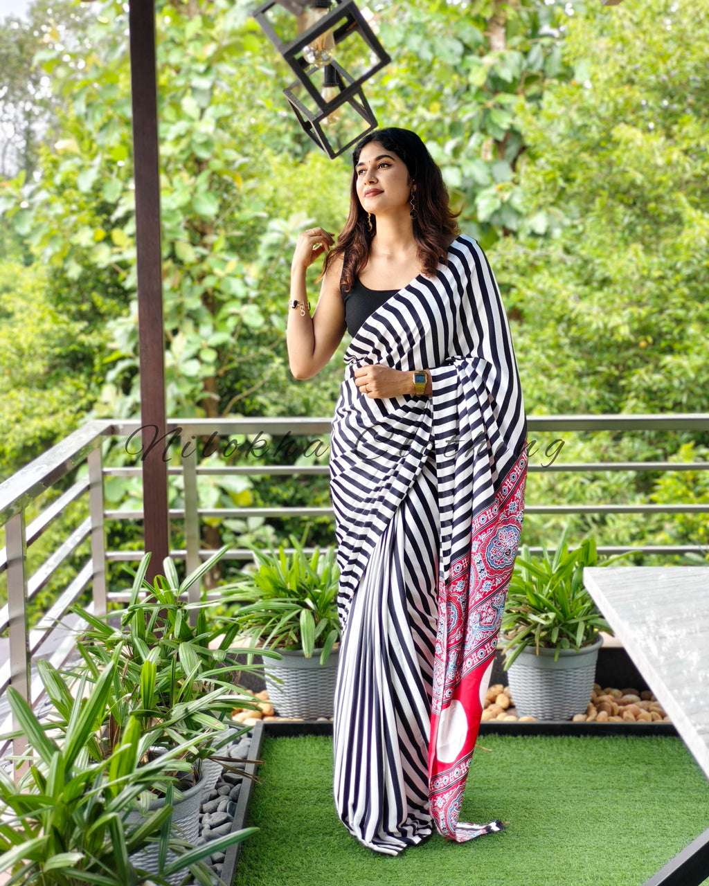Semi modal striped saree with polka pallu | NCC26