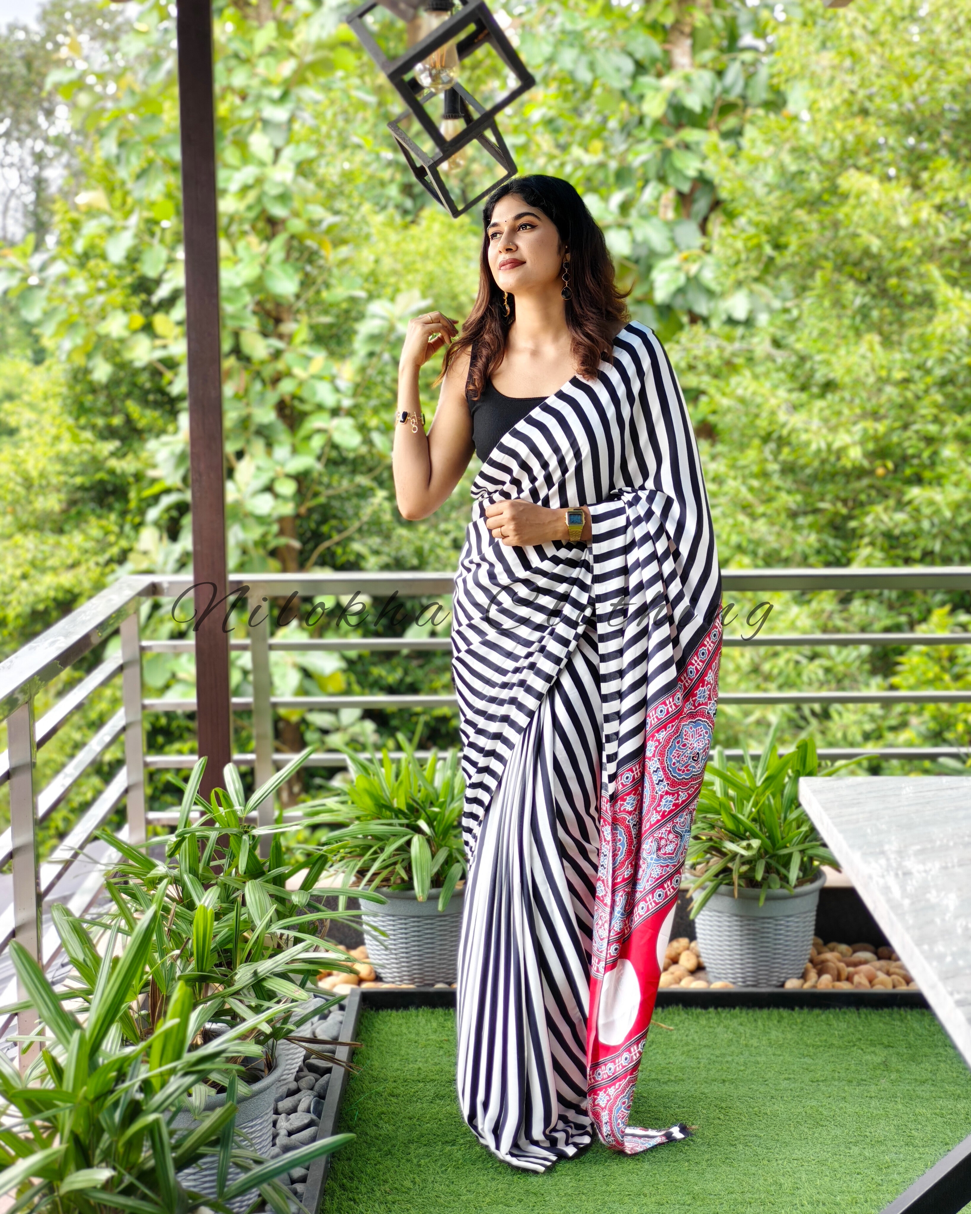 Semi modal striped saree with polka pallu | NCC26