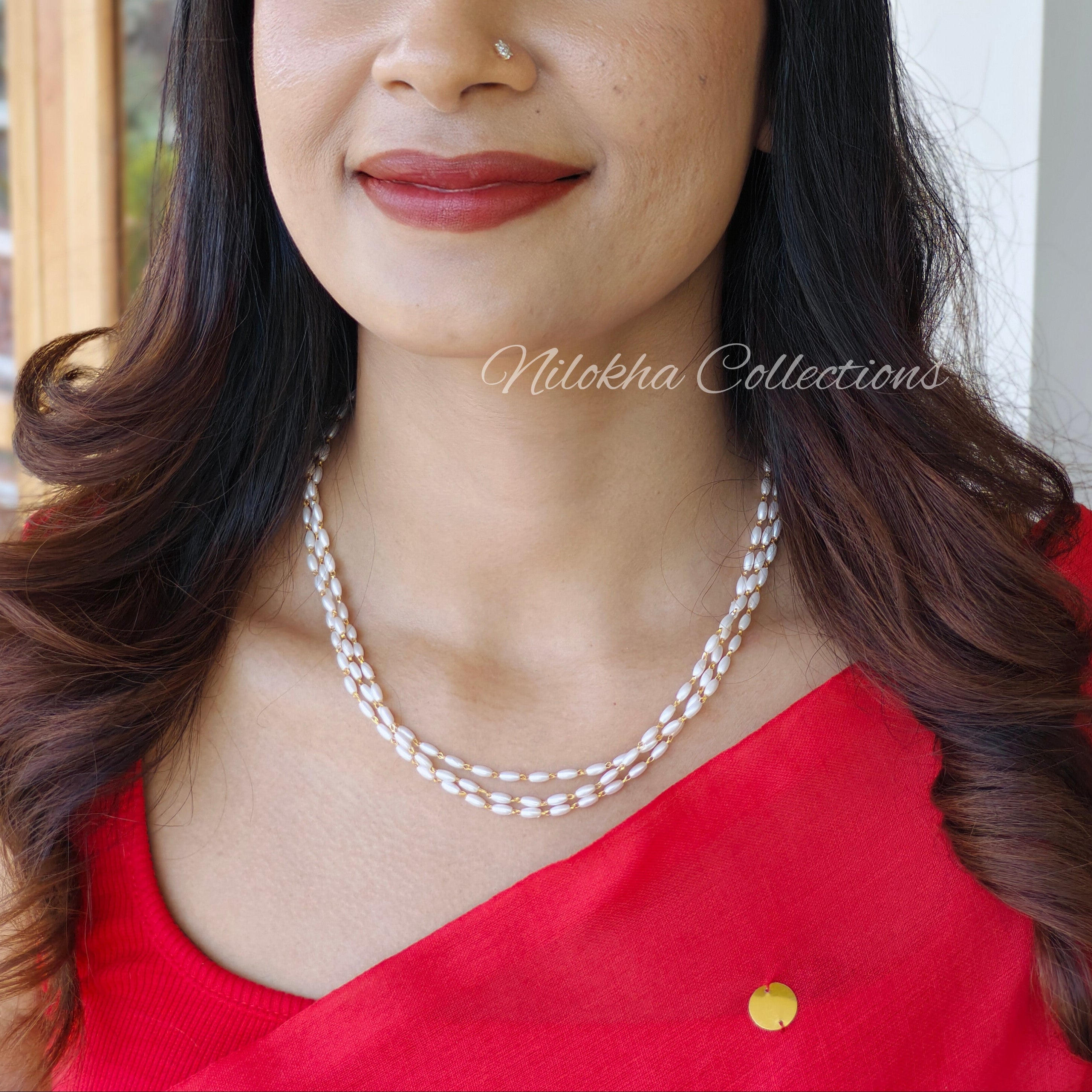3 layer Short chain with rice pearls | NAN239C