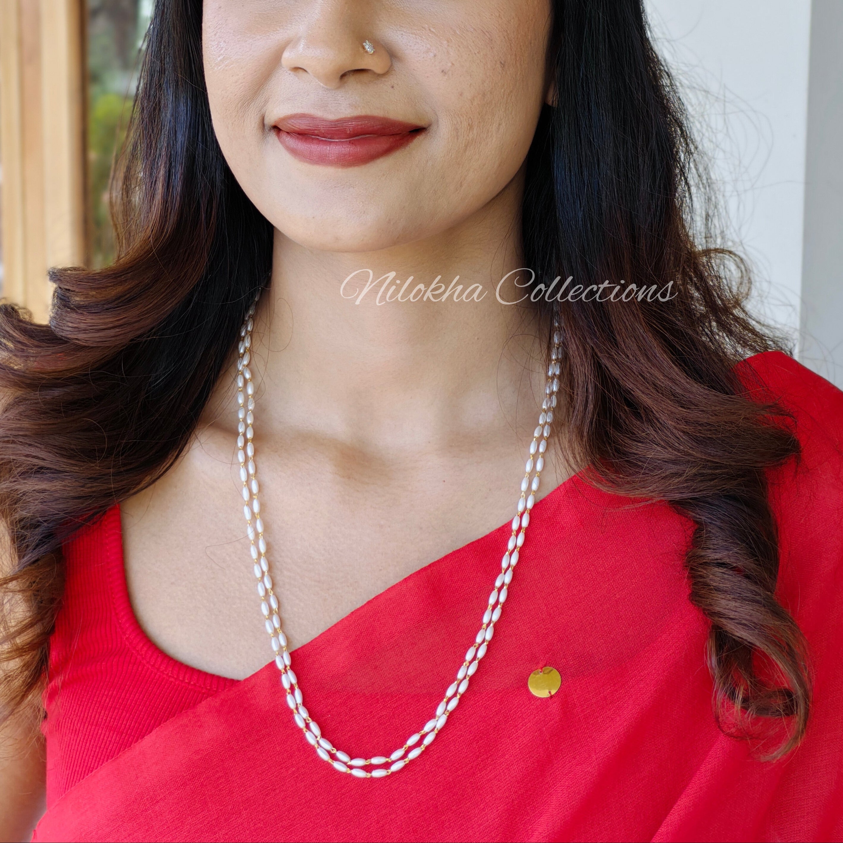 2 layer Long chain with rice pearls | NAN240B
