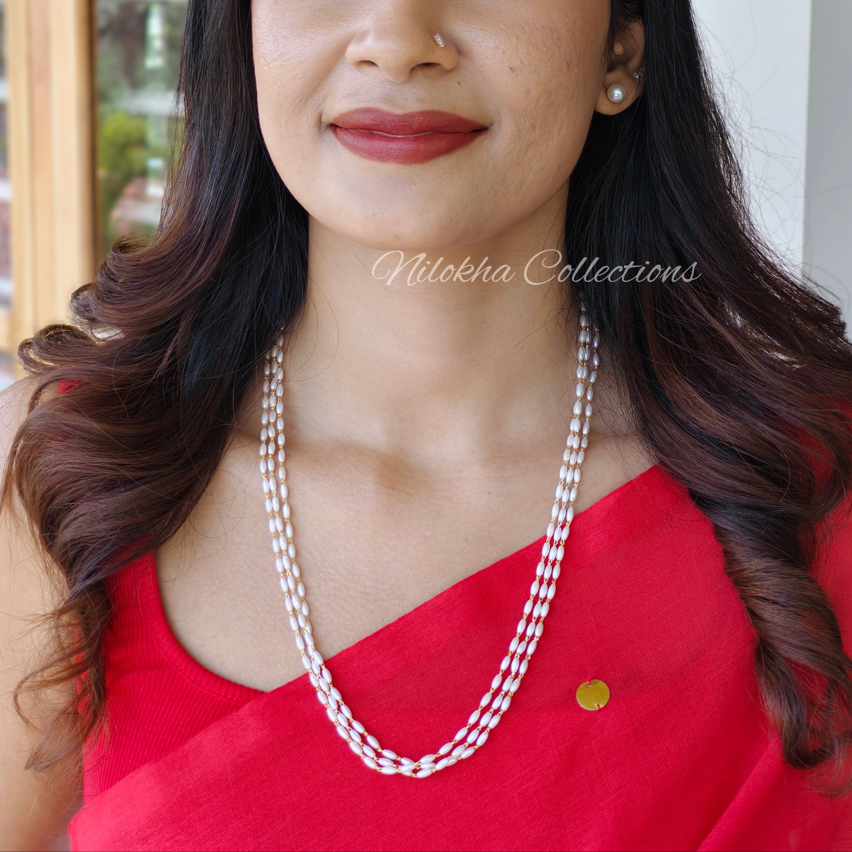 3 Layer Long chain with rice pearls | NAN240C
