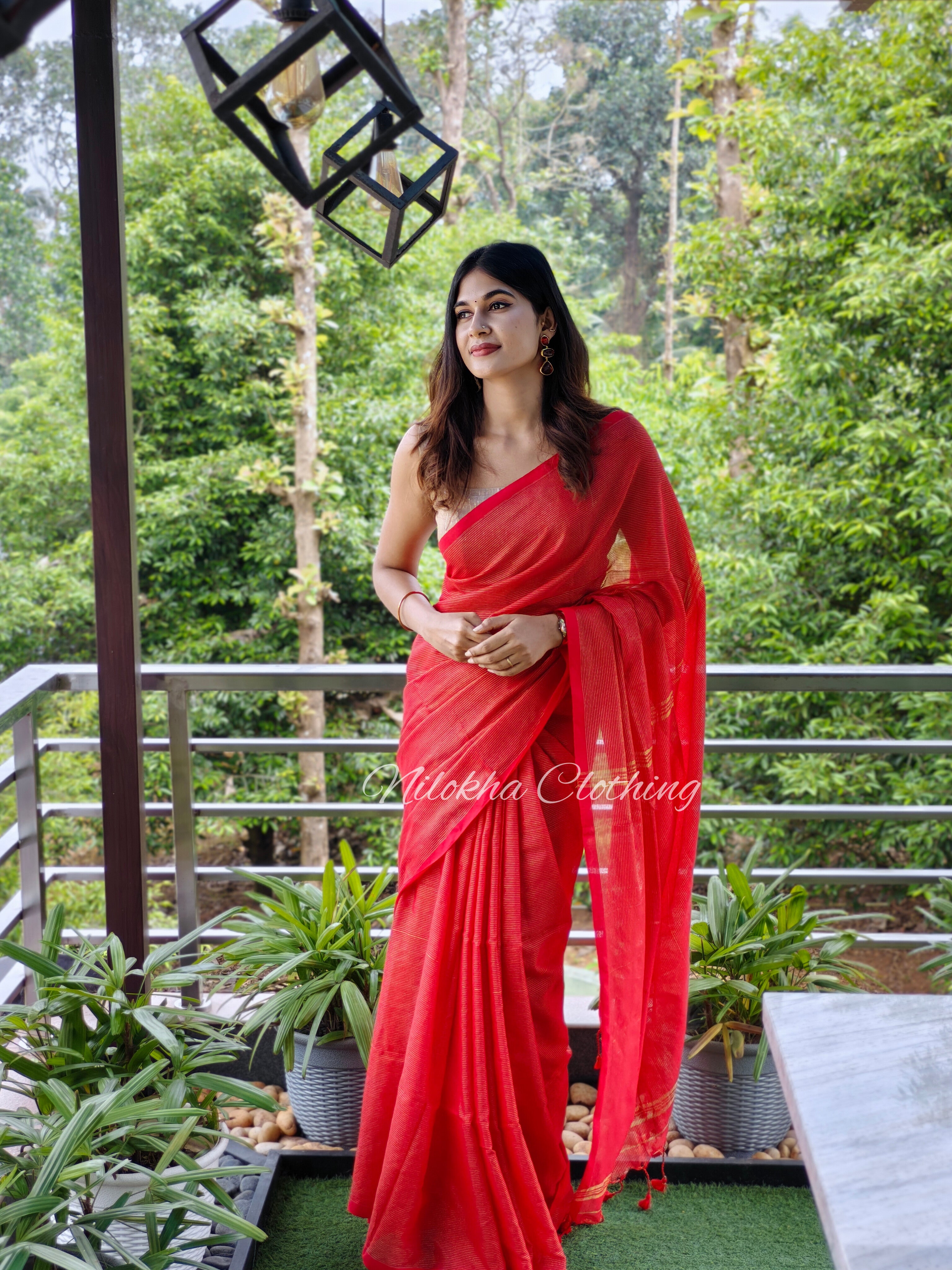 Khadi cotton saree with zari lines | NCA10