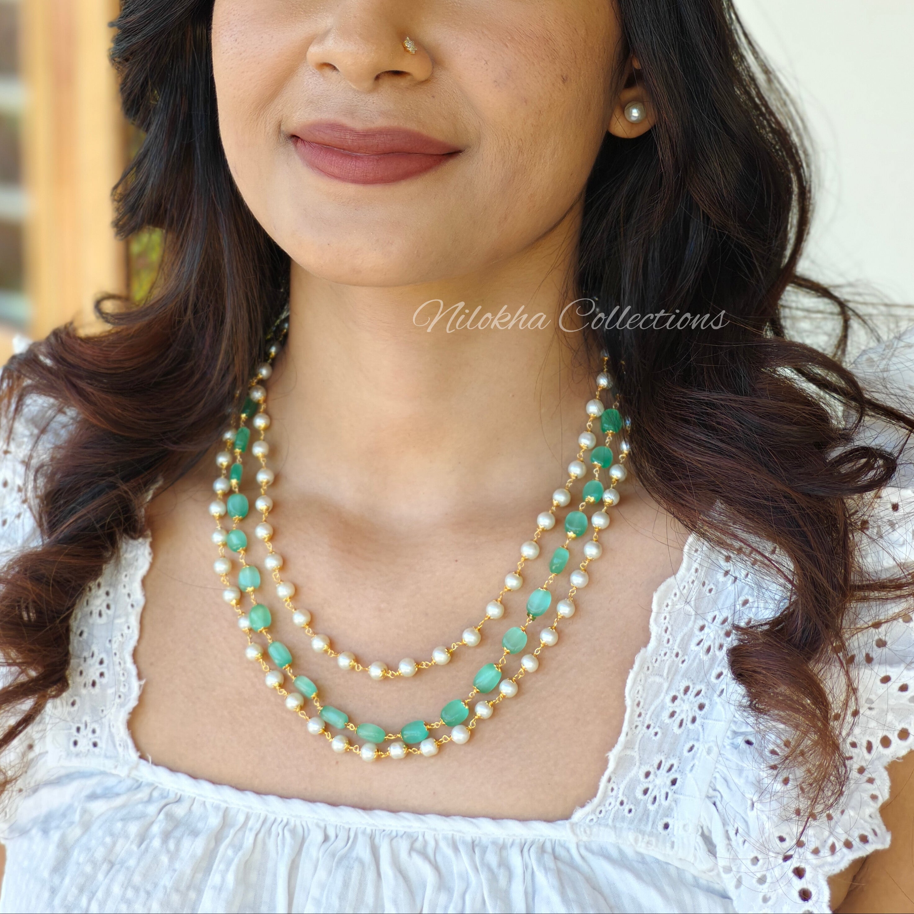 3 layer pearls with monalisa chain | NAN266