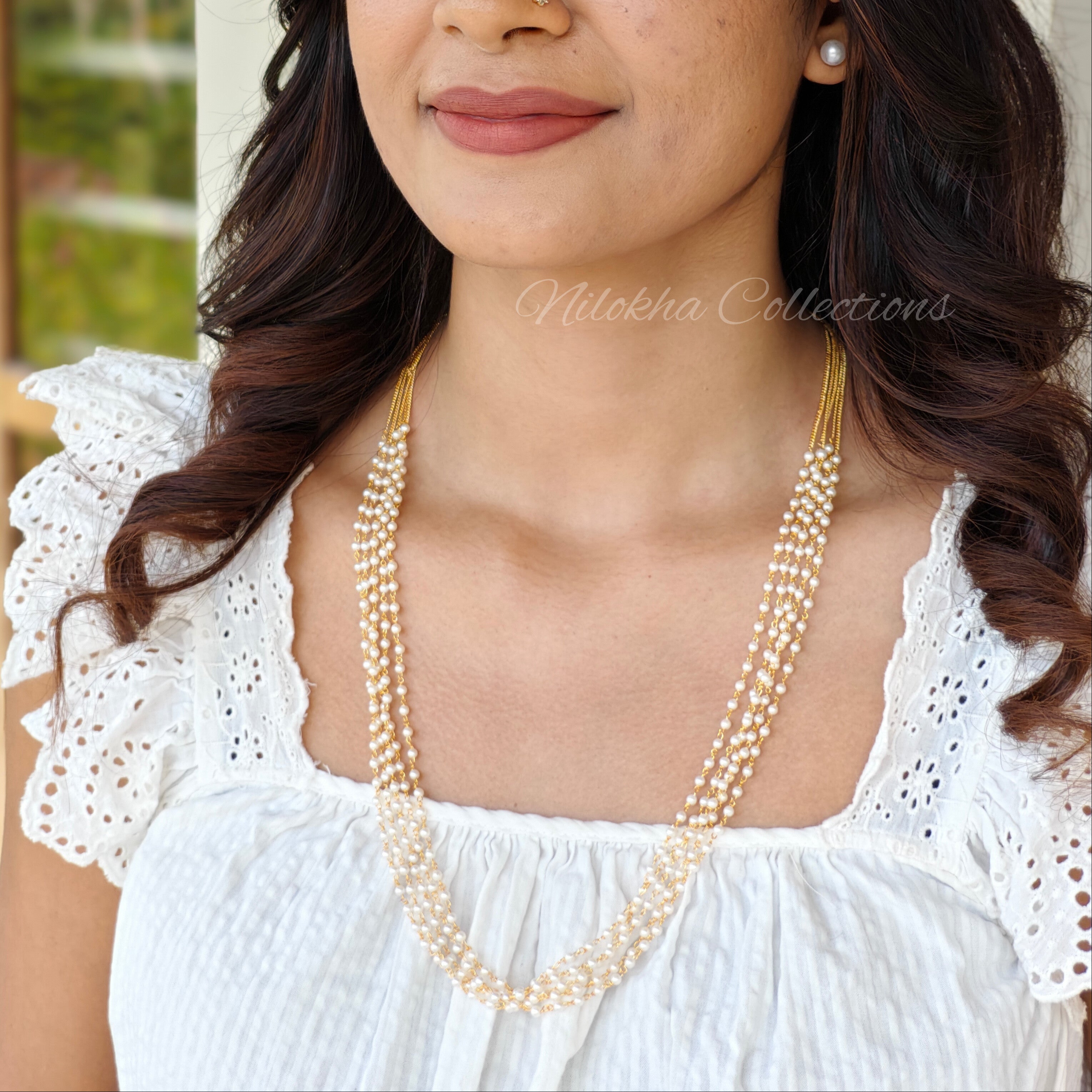 5 layer long chain with small pearls | NAN274B