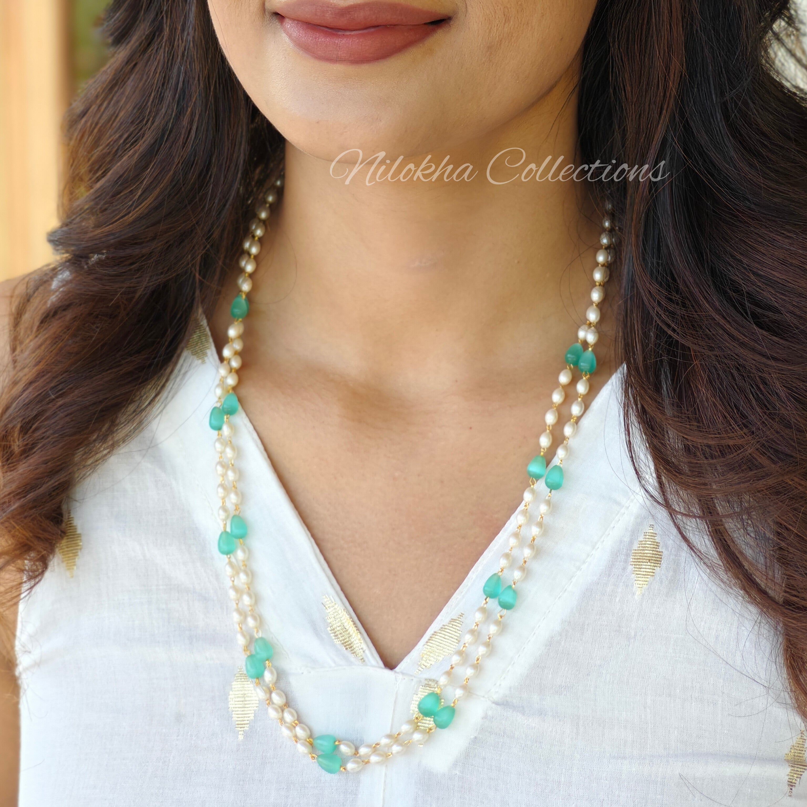 2 layer pearl chain with teardrop monalosa beads | NAN285