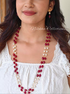 2 layer long pearl chain with earrings | NAN290