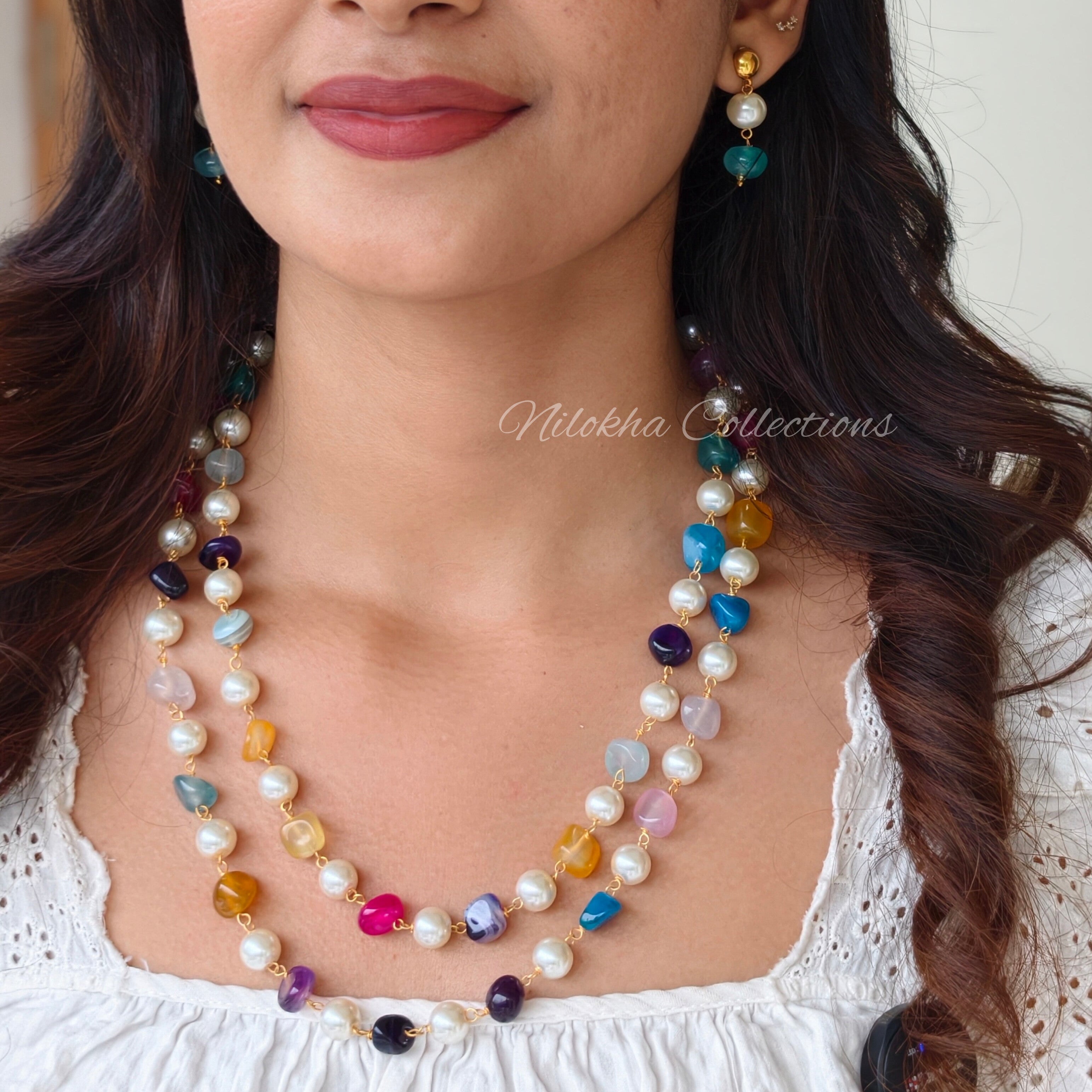 2 layer monalisa and pearl mix chain | NAN292