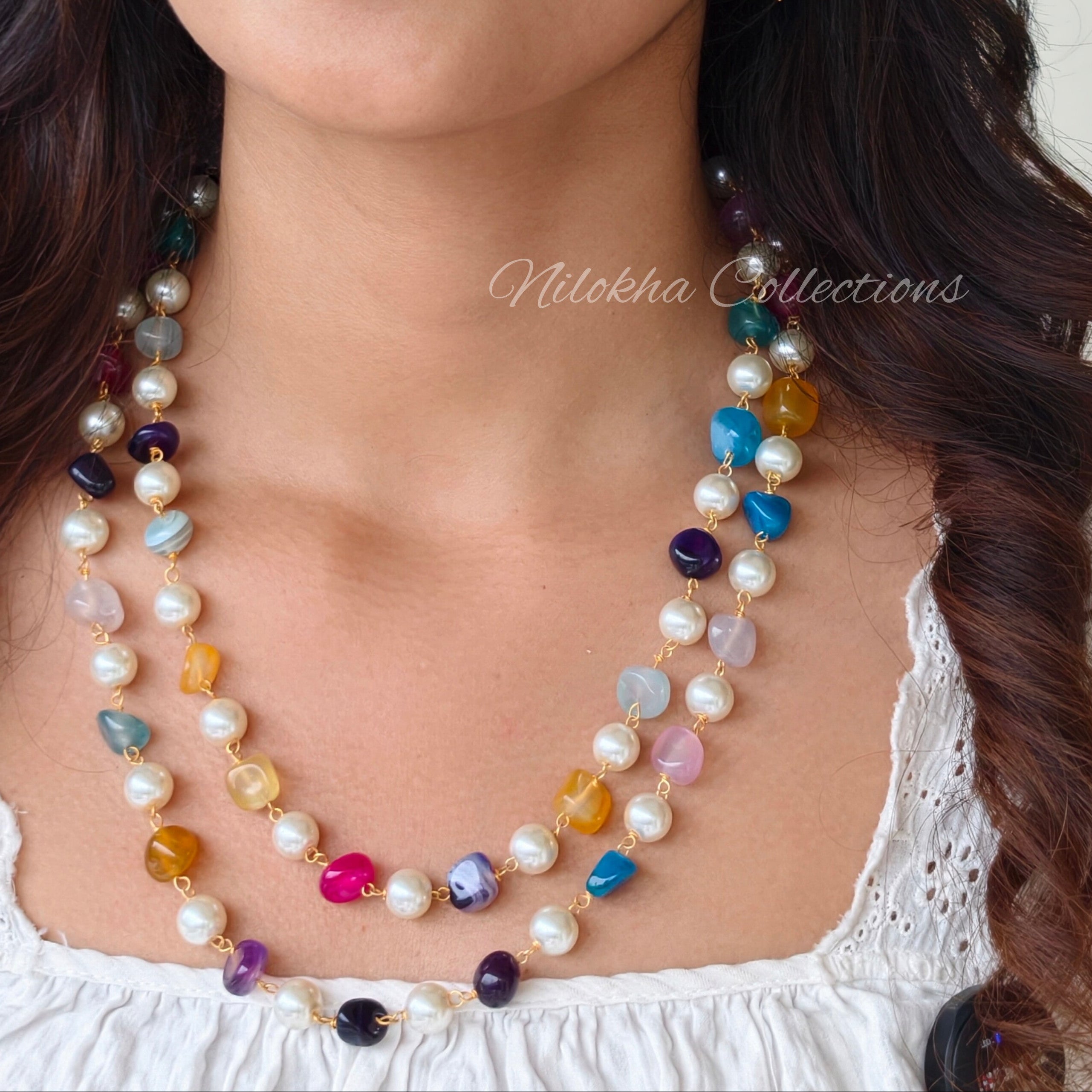 2 layer monalisa and pearl mix chain | NAN292