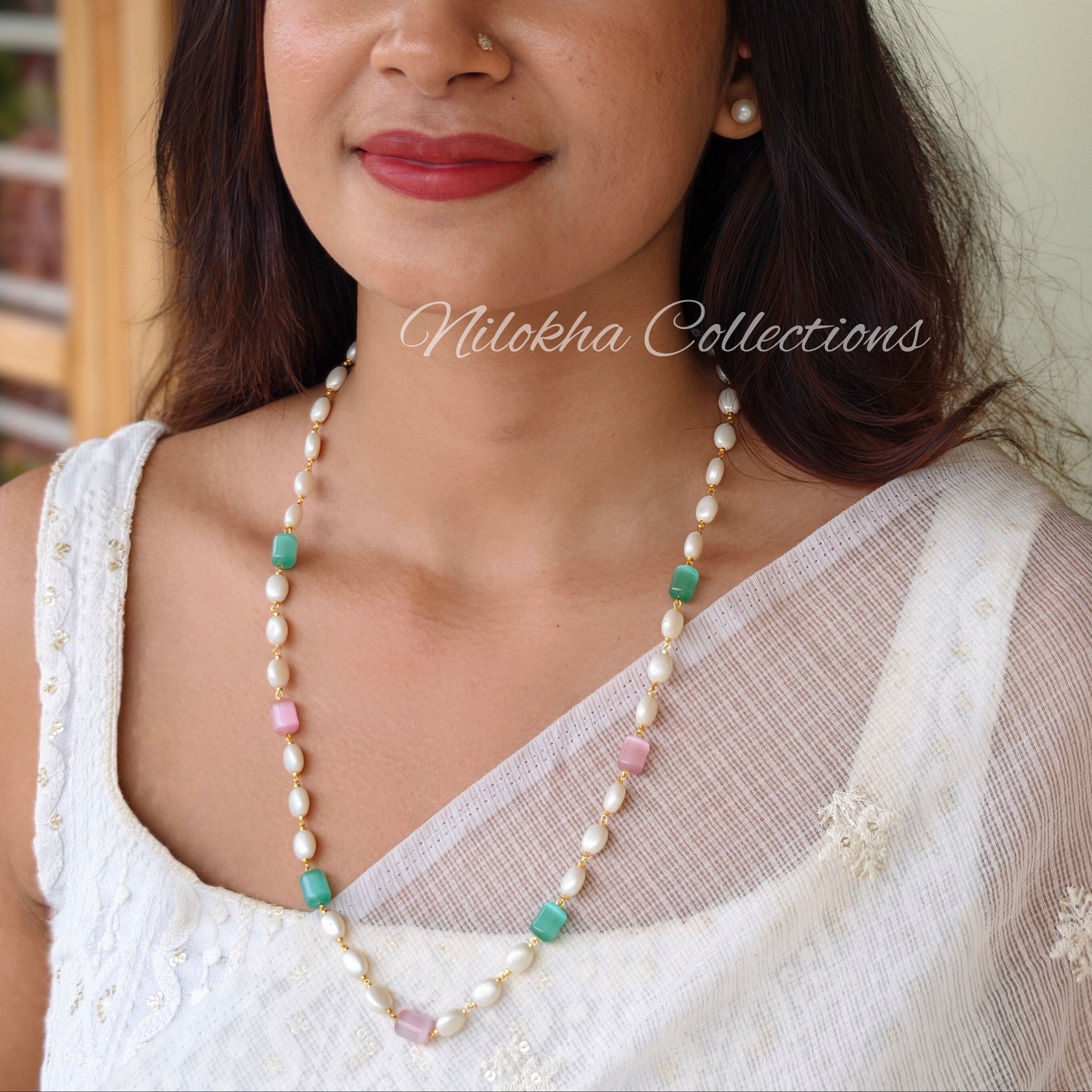 1 layer oval pearl chain with monalisa beads | NAN301