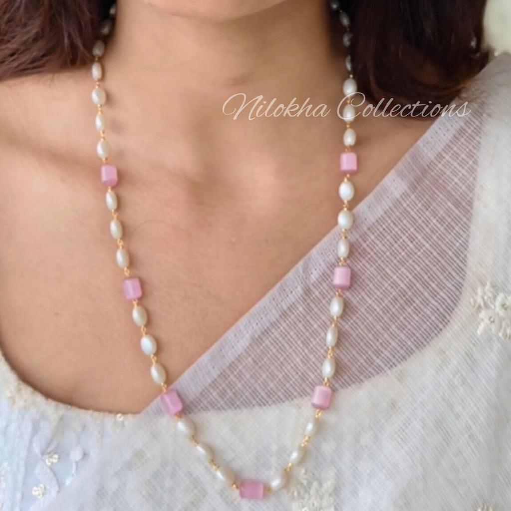 1 layer oval pearl chain with monalisa beads | NAN301