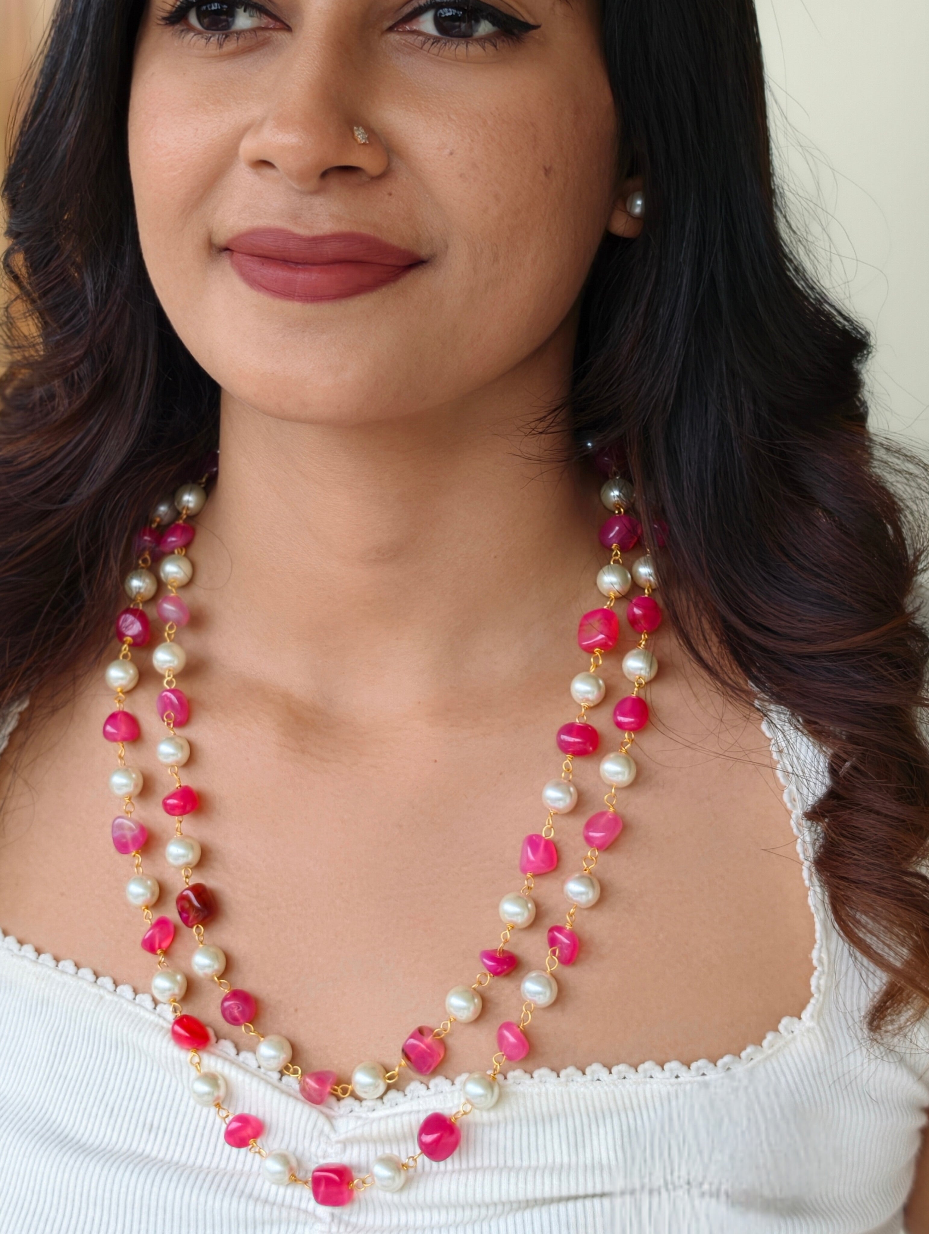 2 layer monalisa and pearl mix chain | NAN292