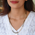 2 layer pearl chain with black crystal beads | NAN300A