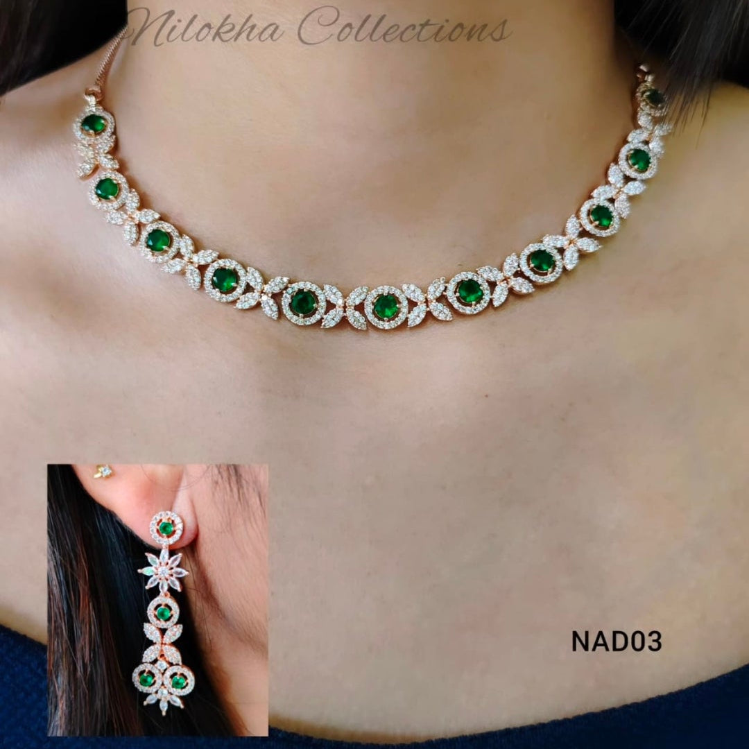 Rosegold AD green necklace with earrings | NAD03