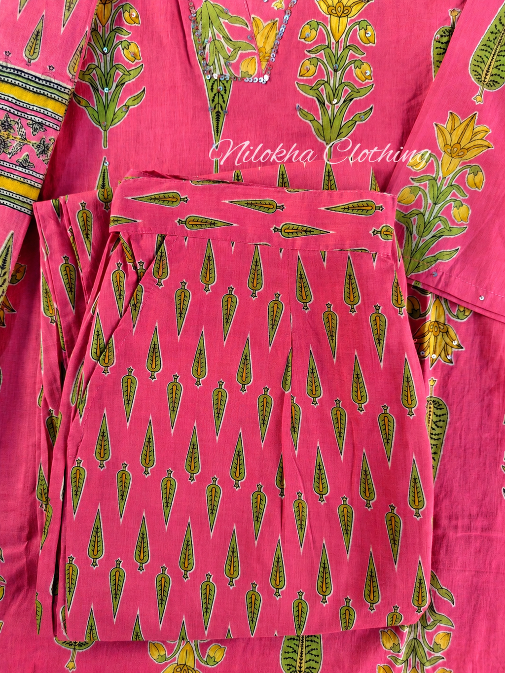 Pure cotton 3 piece floral kurti set | NCK301