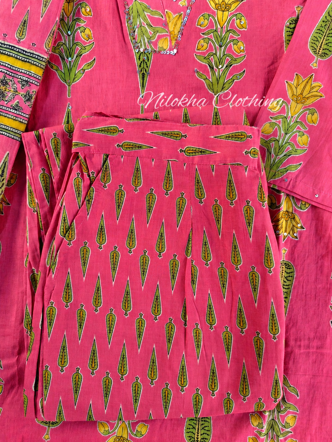 Pure cotton 3 piece floral kurti set | NCK301
