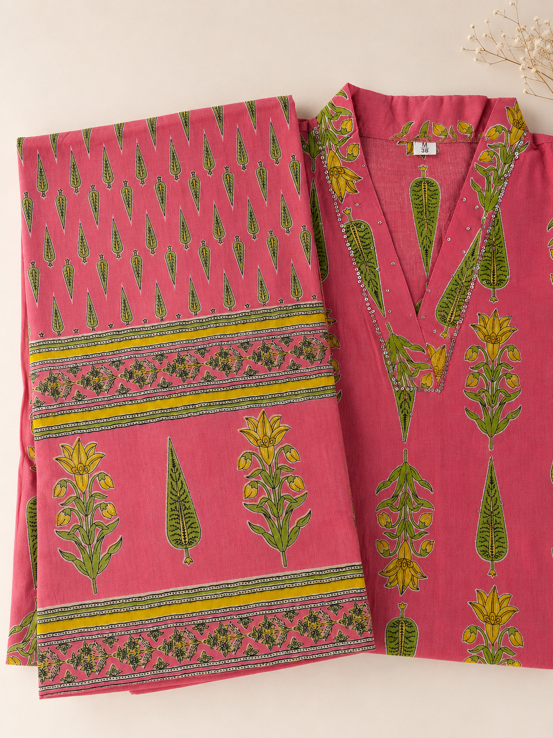 Pure cotton 3 piece floral kurti set | NCK301