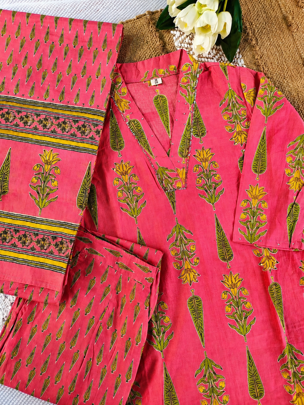 Pure cotton 3 piece floral kurti set | NCK301