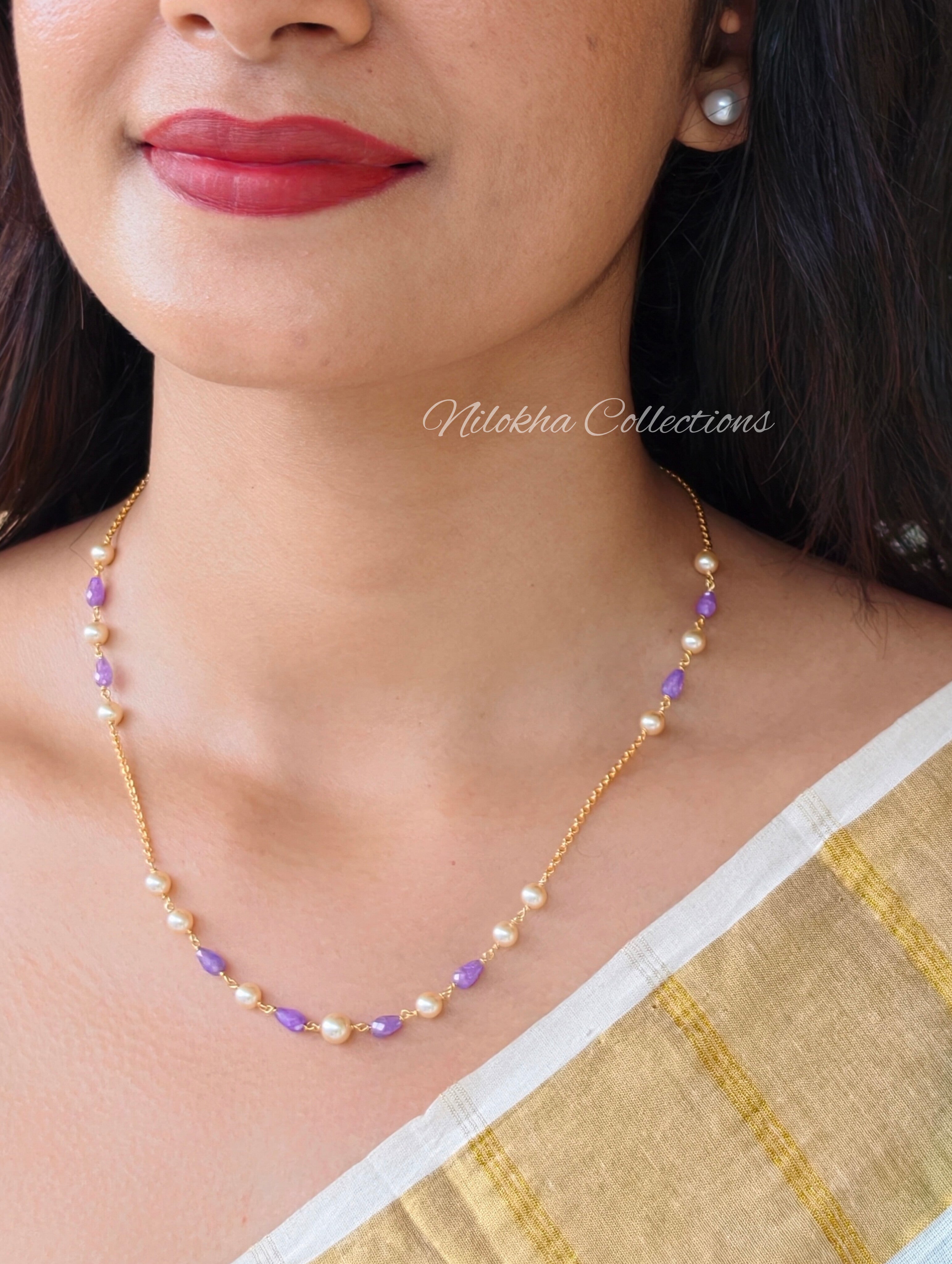 Single layer pearl chain with crystals | NAN375