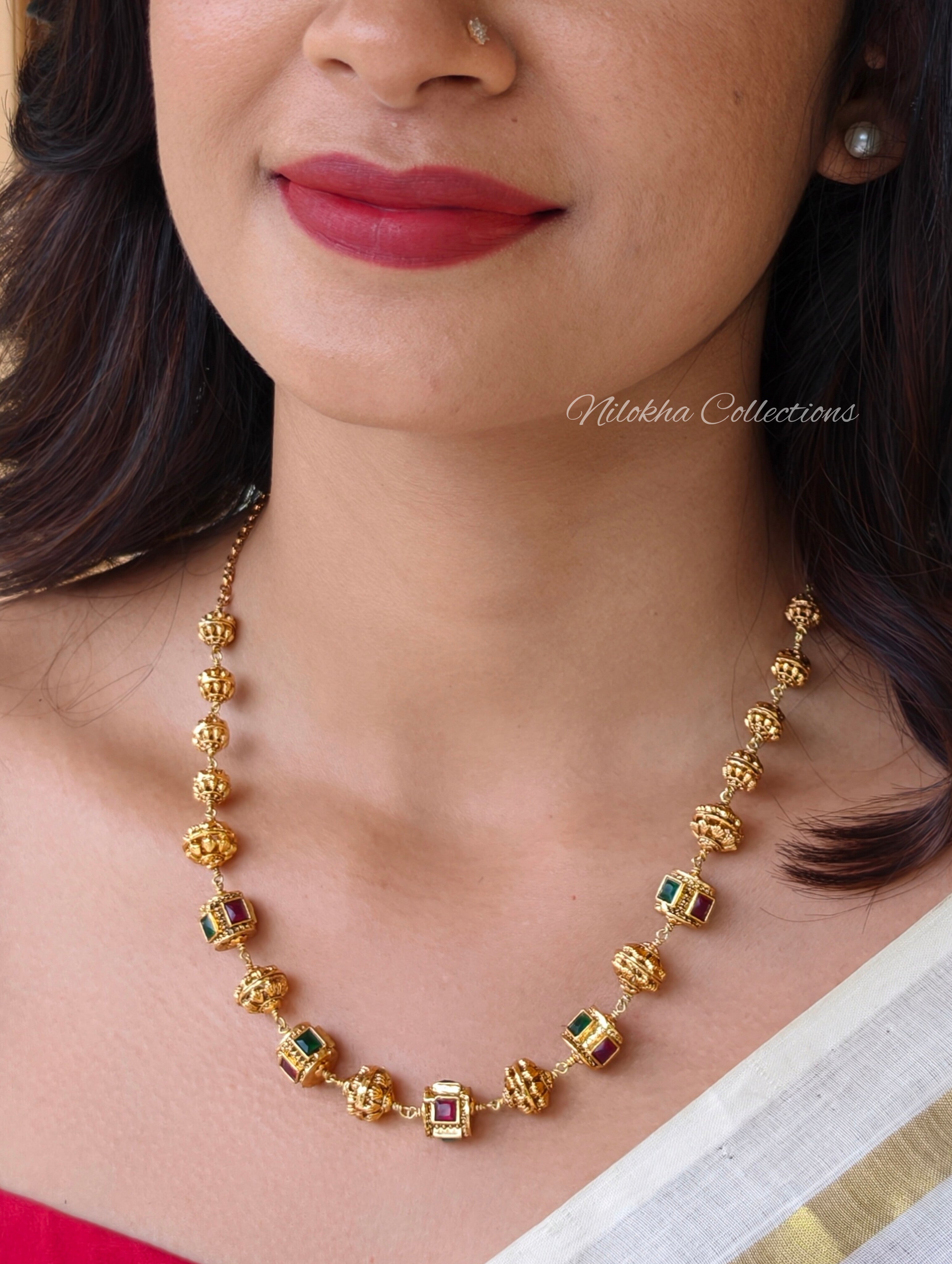 Golden bead chain with stones | NAN365