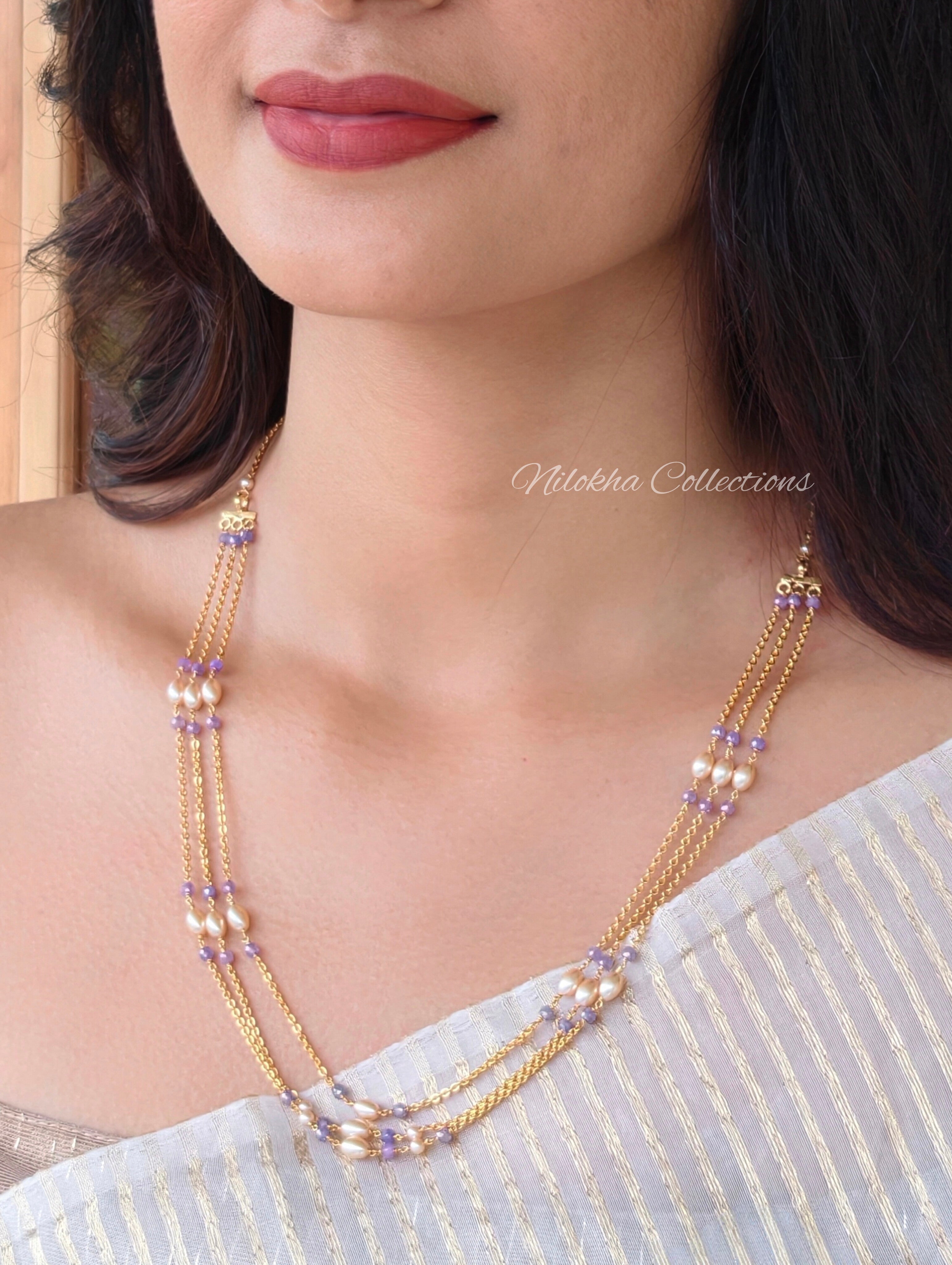 3 layer pearl chain with crystal beads | NAN381