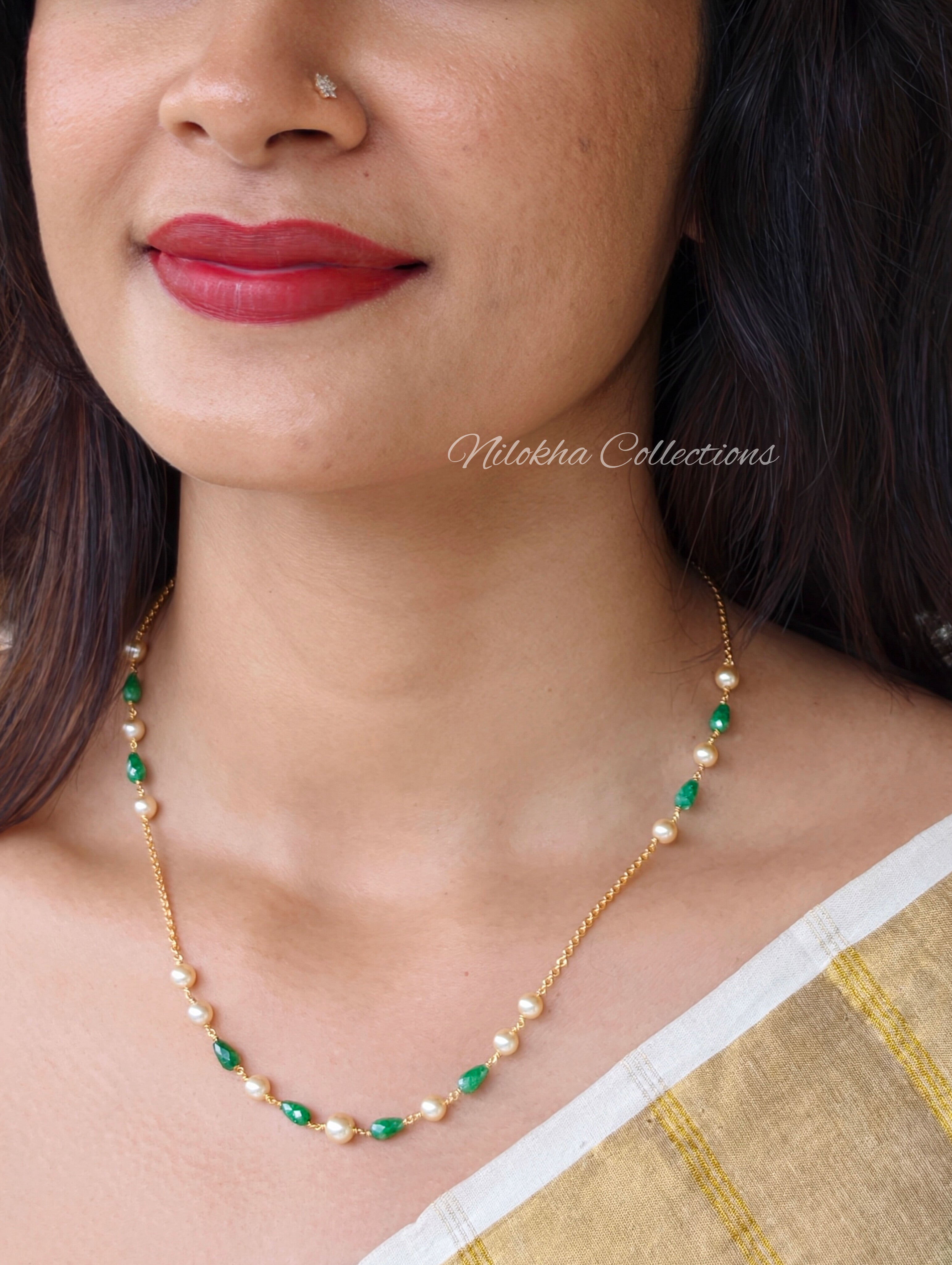 Single layer pearl chain with crystals | NAN375