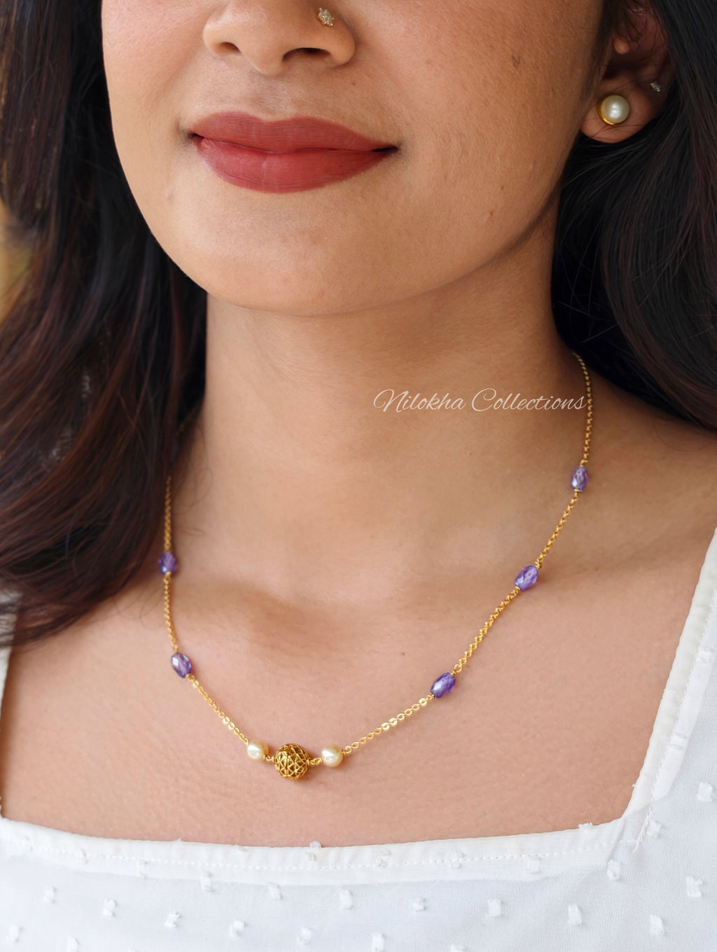1 layer crystal chain with pearls | NAN415